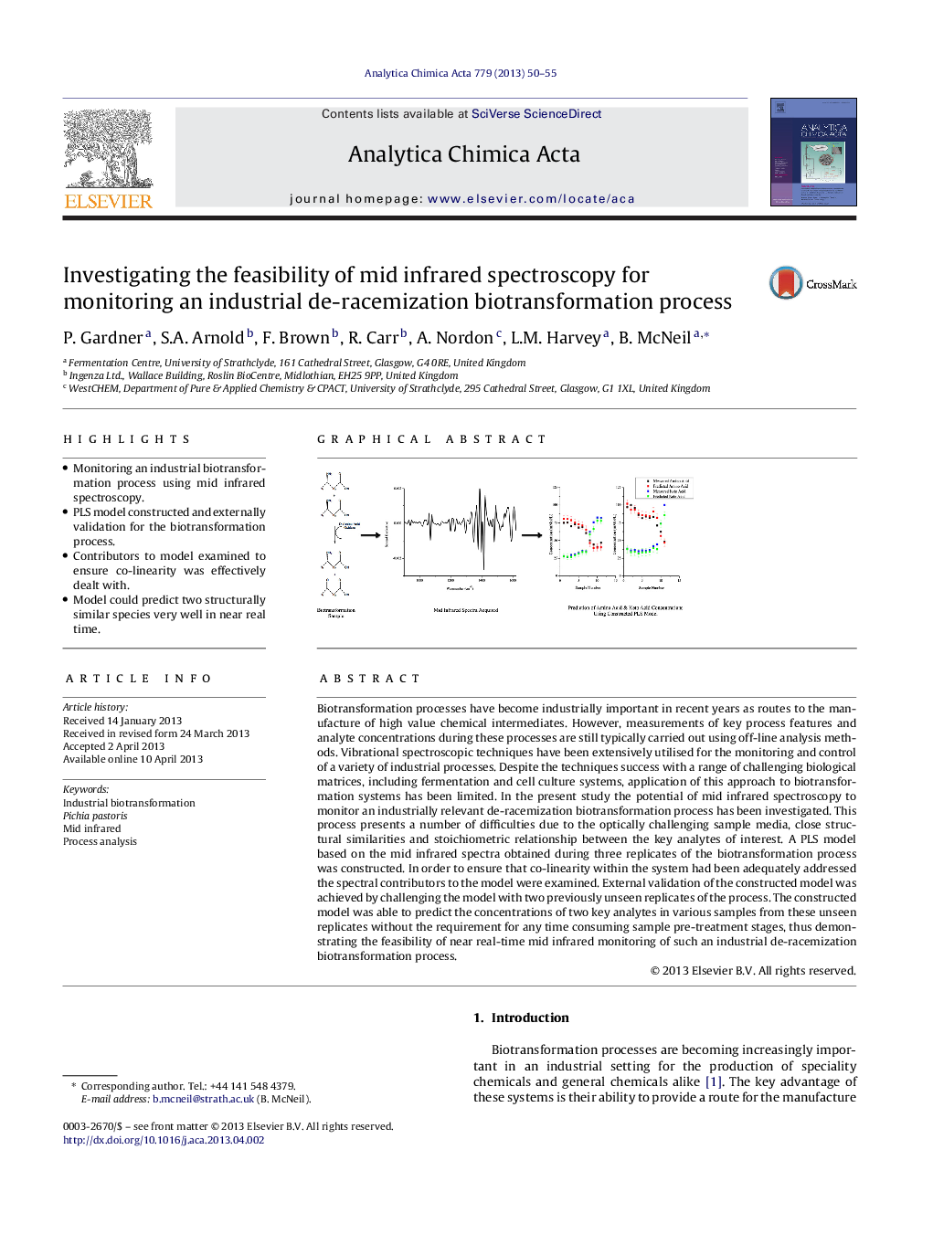 Investigating the feasibility of mid infrared spectroscopy for monitoring an industrial de-racemization biotransformation process