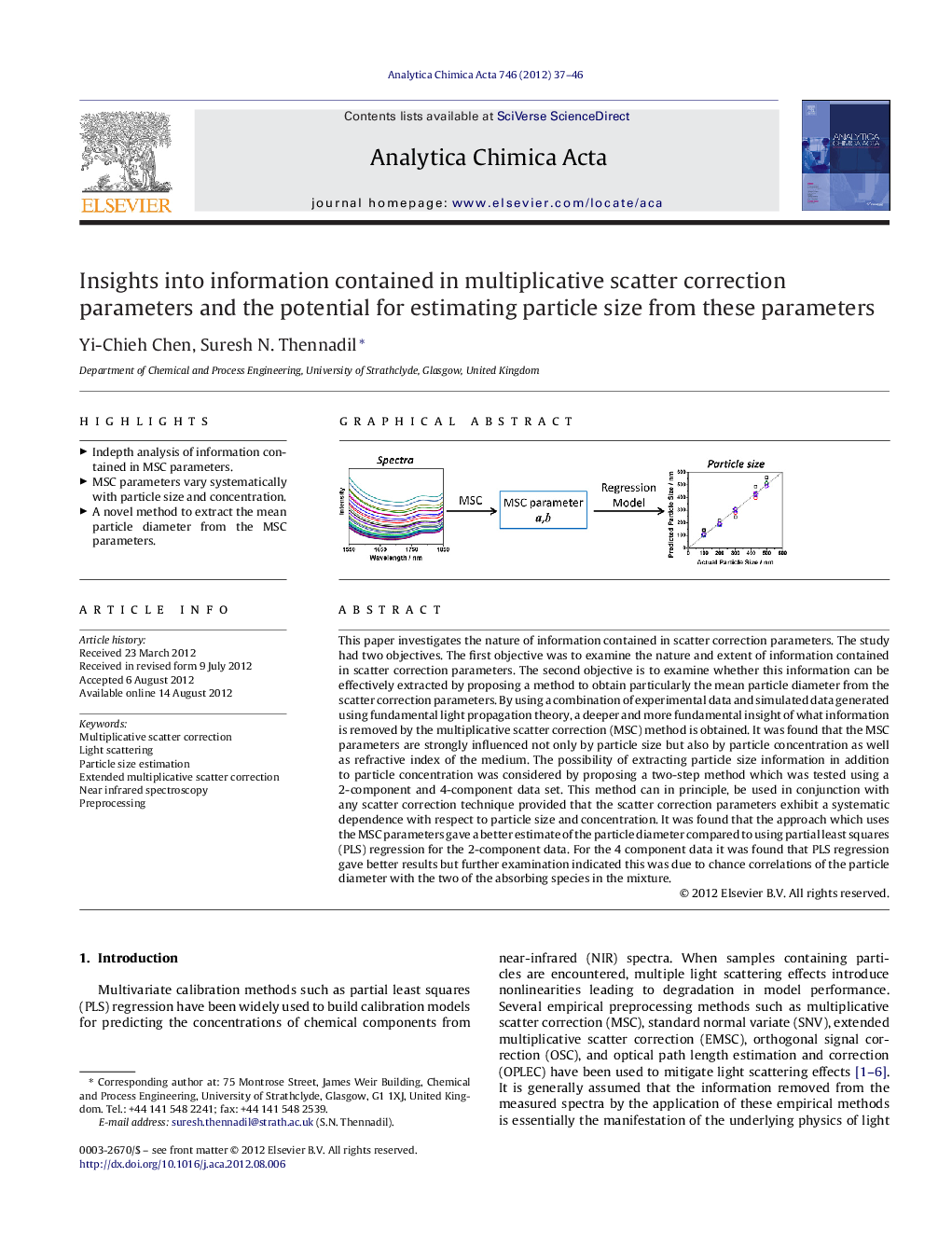 Insights into information contained in multiplicative scatter correction parameters and the potential for estimating particle size from these parameters