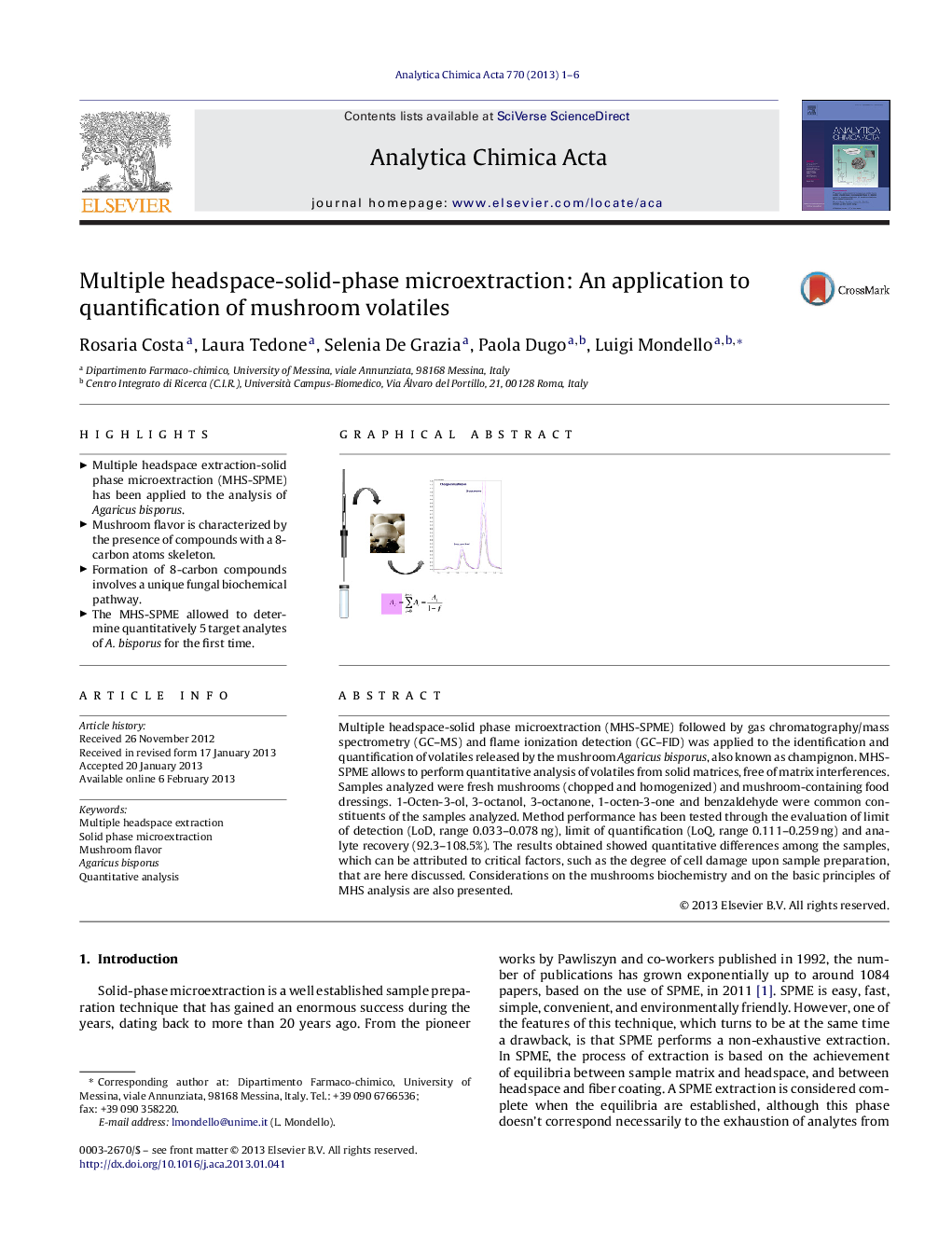 Multiple headspace-solid-phase microextraction: An application to quantification of mushroom volatiles