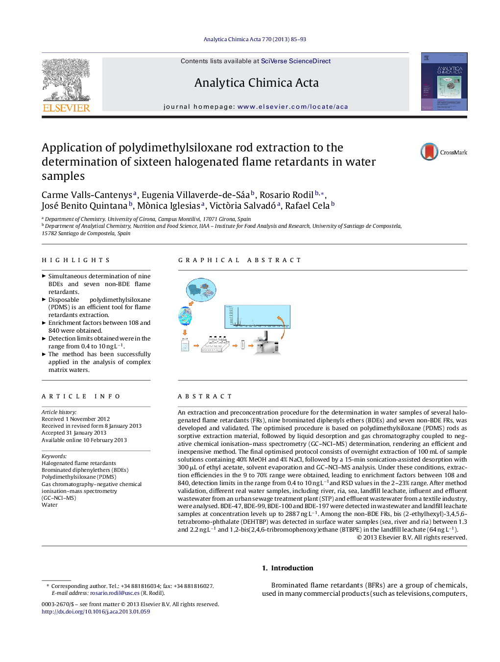 Application of polydimethylsiloxane rod extraction to the determination of sixteen halogenated flame retardants in water samples