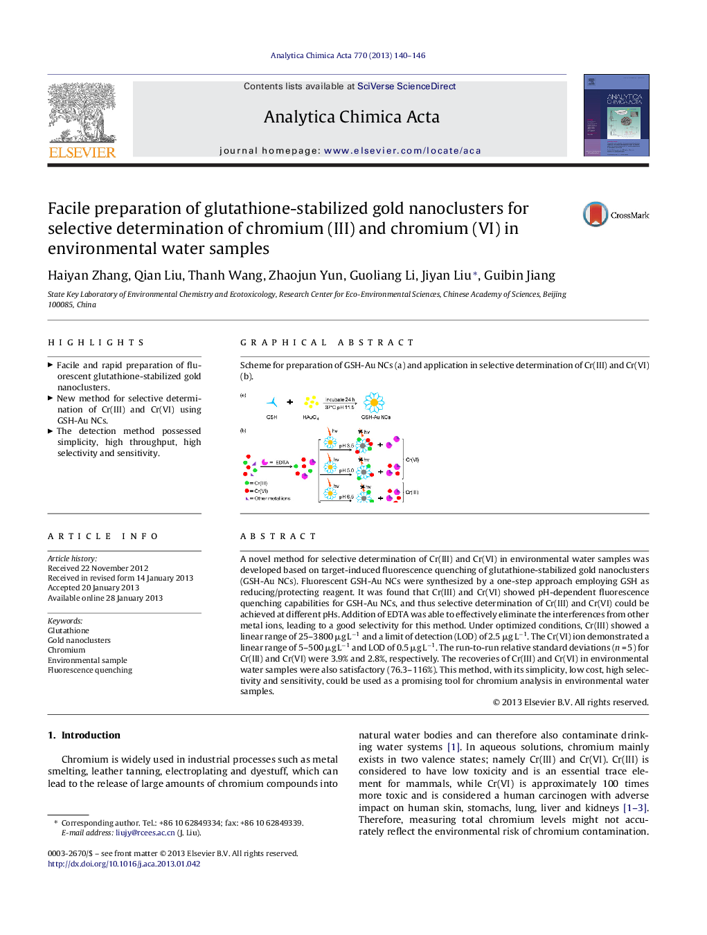 Facile preparation of glutathione-stabilized gold nanoclusters for selective determination of chromium (III) and chromium (VI) in environmental water samples