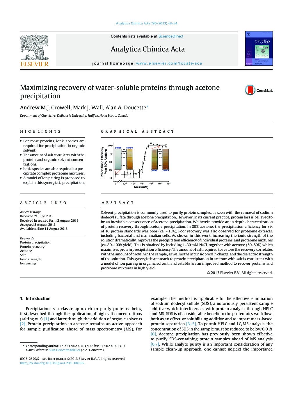 Maximizing recovery of water-soluble proteins through acetone precipitation