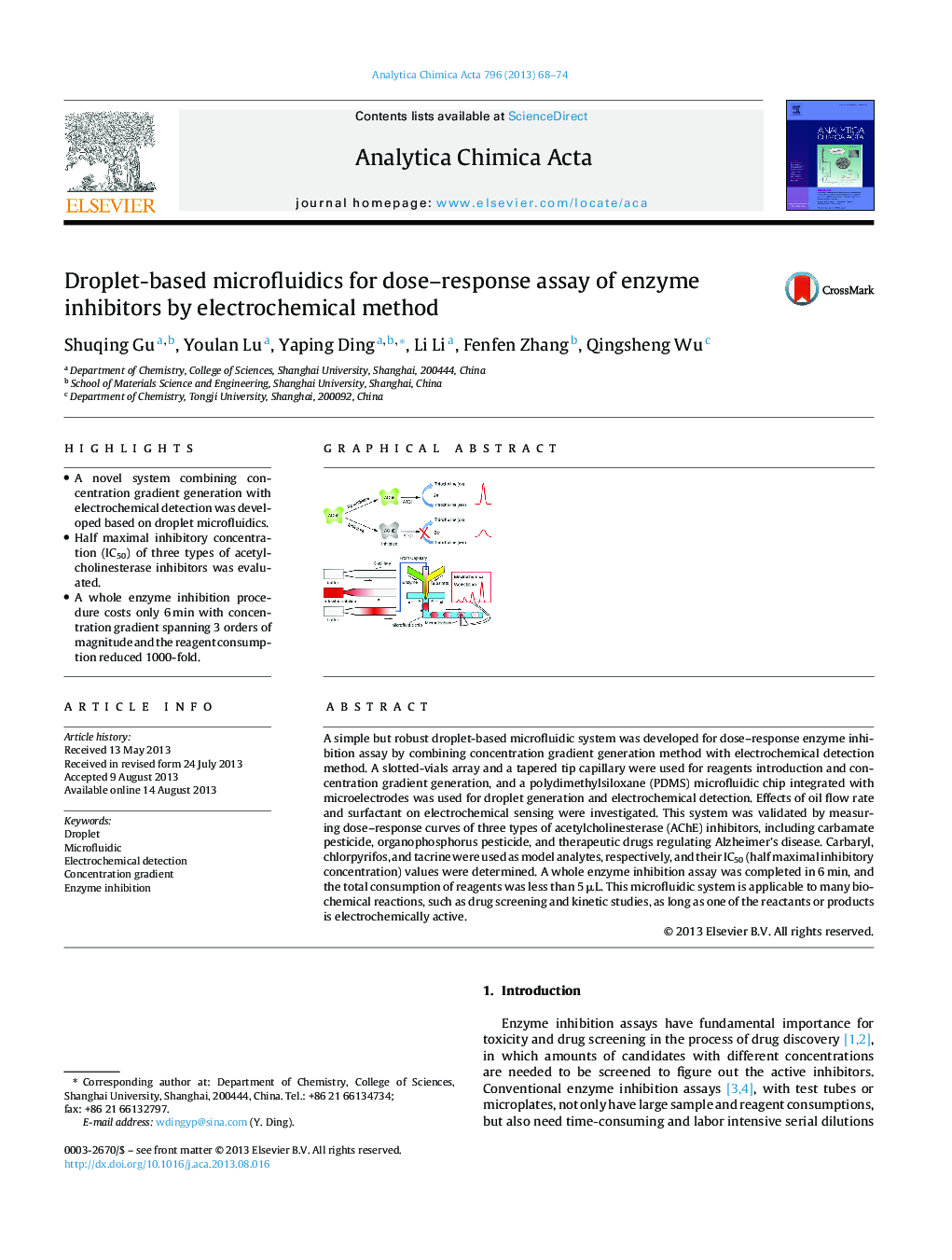 Droplet-based microfluidics for dose–response assay of enzyme inhibitors by electrochemical method