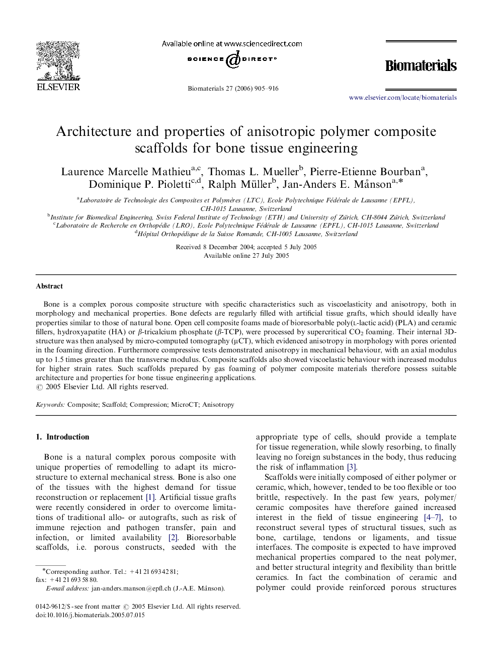 Architecture and properties of anisotropic polymer composite scaffolds for bone tissue engineering