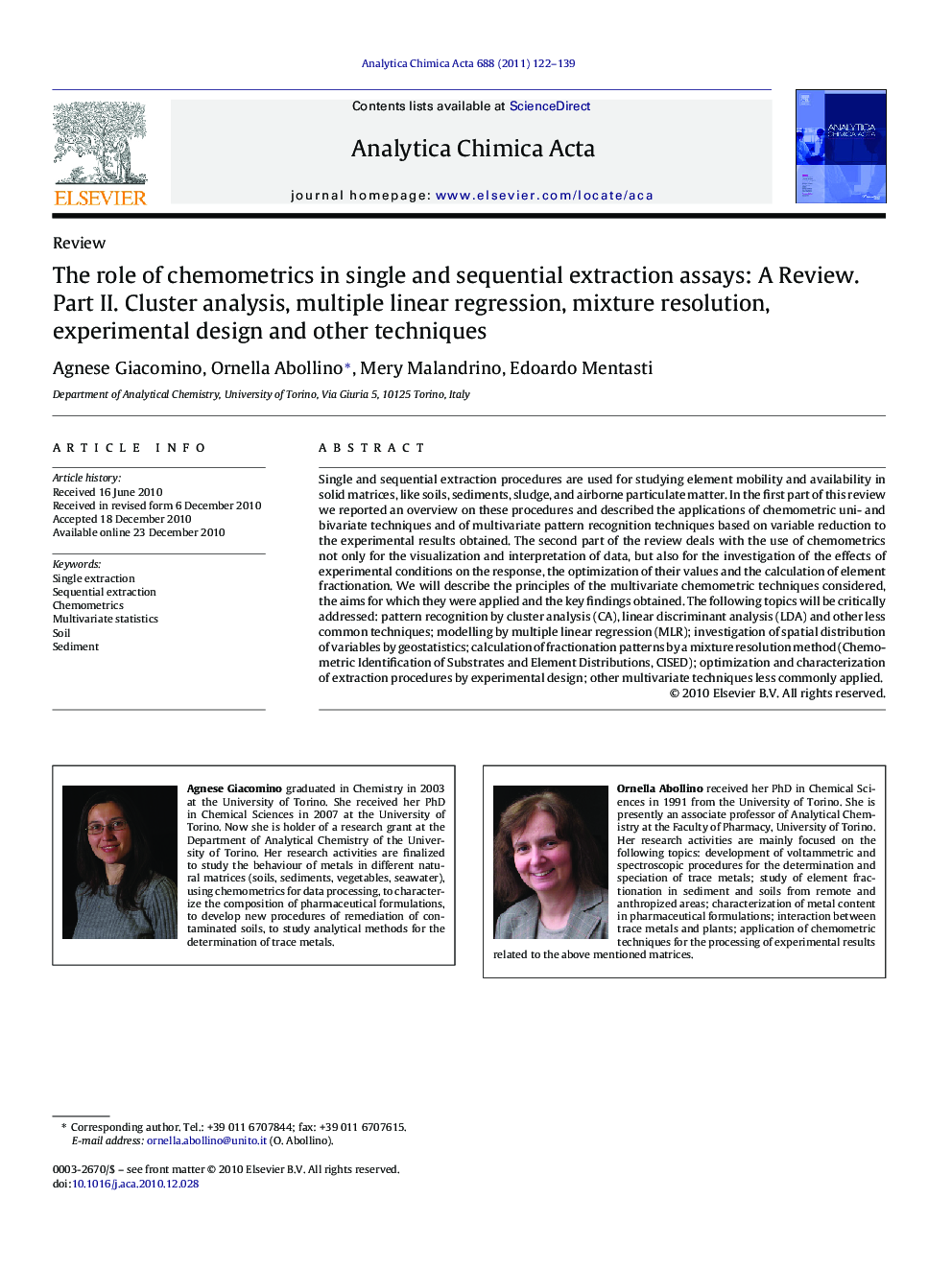 The role of chemometrics in single and sequential extraction assays: A Review. Part II. Cluster analysis, multiple linear regression, mixture resolution, experimental design and other techniques