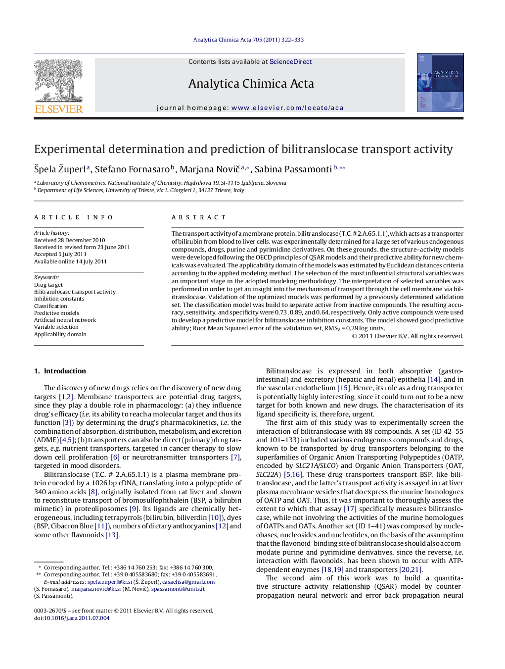 Experimental determination and prediction of bilitranslocase transport activity