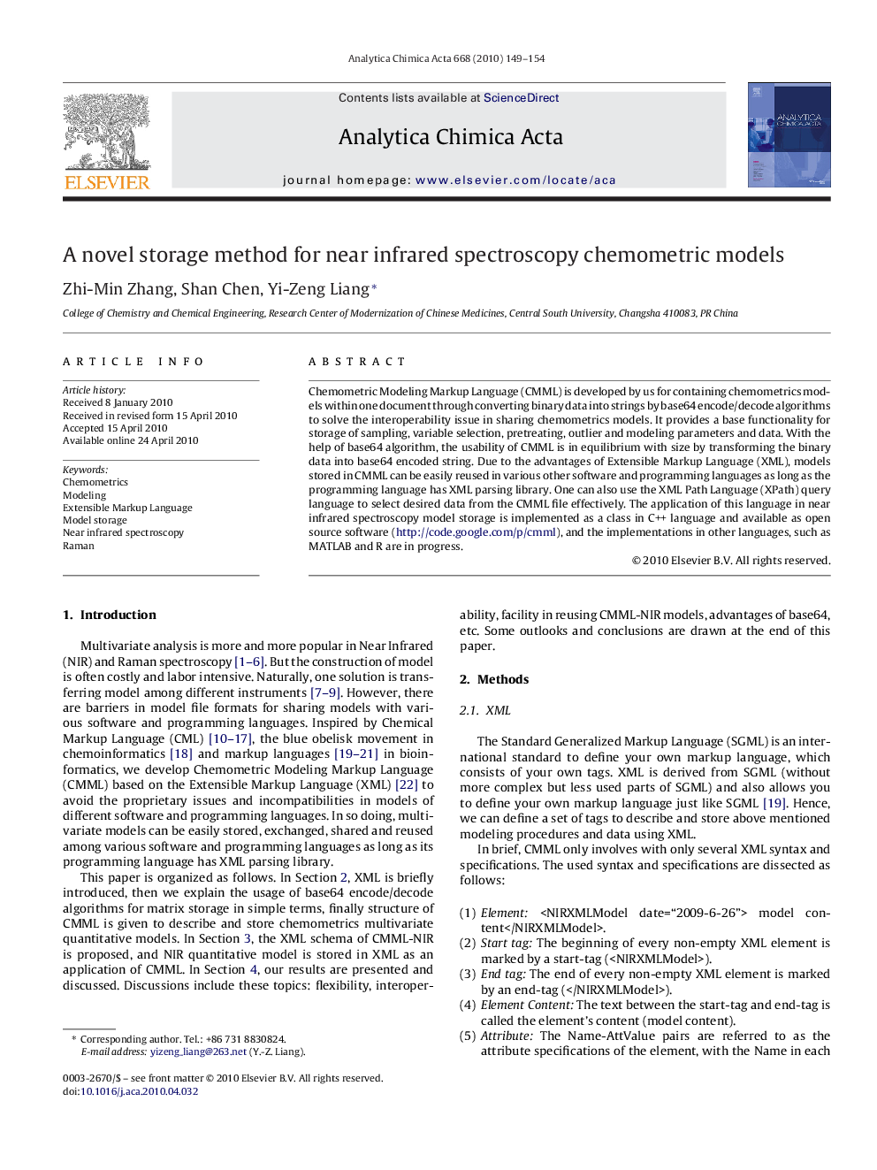 A novel storage method for near infrared spectroscopy chemometric models