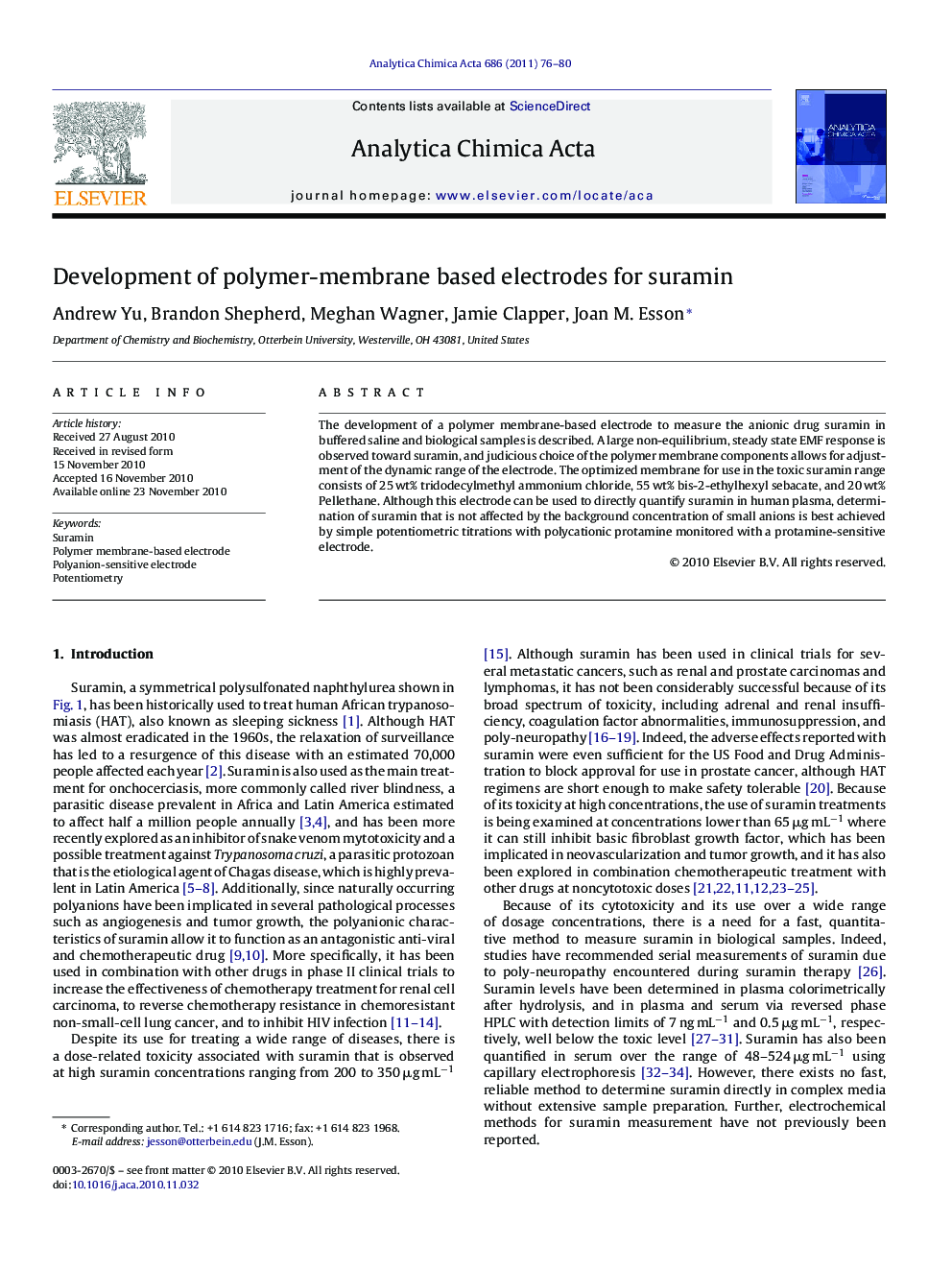 Development of polymer-membrane based electrodes for suramin