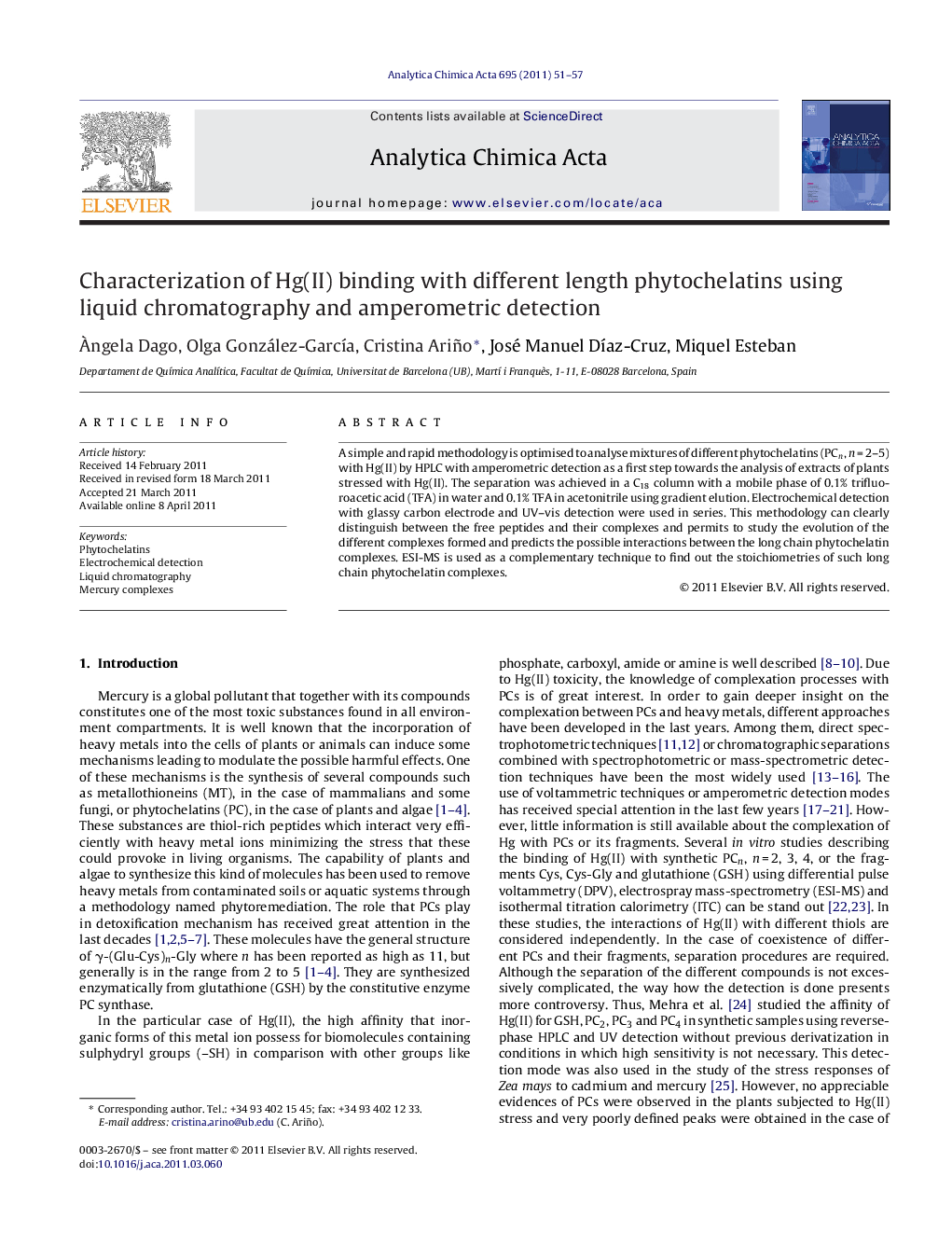 Characterization of Hg(II) binding with different length phytochelatins using liquid chromatography and amperometric detection