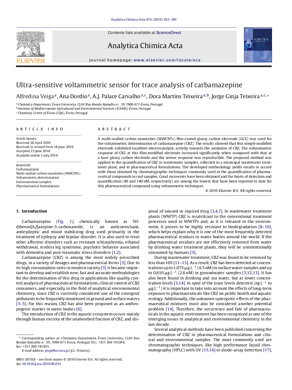 Ultra-sensitive voltammetric sensor for trace analysis of carbamazepine