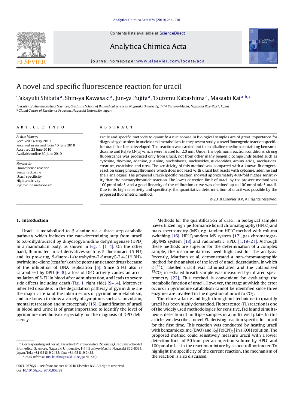 A novel and specific fluorescence reaction for uracil