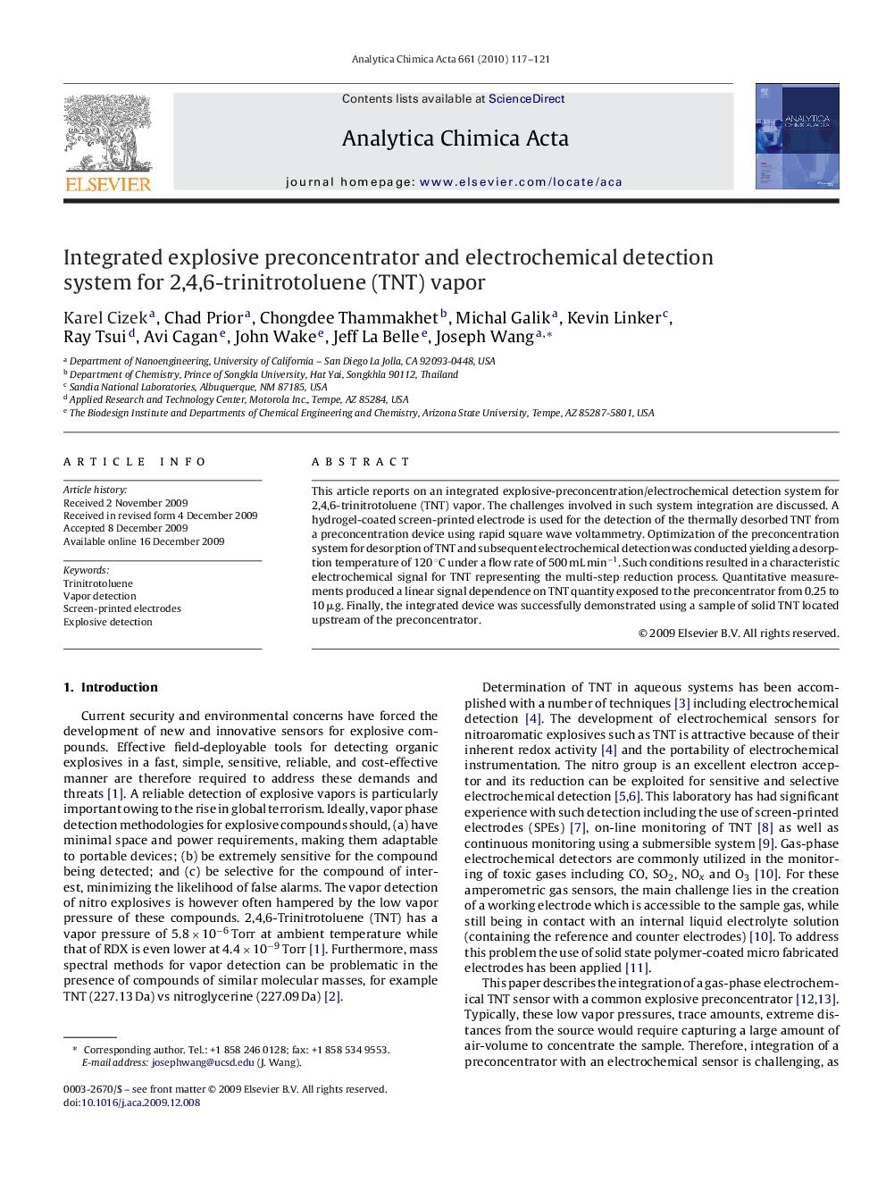 Integrated explosive preconcentrator and electrochemical detection system for 2,4,6-trinitrotoluene (TNT) vapor