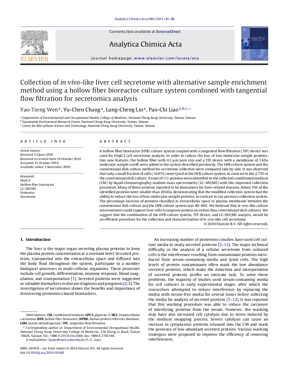 Collection of in vivo-like liver cell secretome with alternative sample enrichment method using a hollow fiber bioreactor culture system combined with tangential flow filtration for secretomics analysis