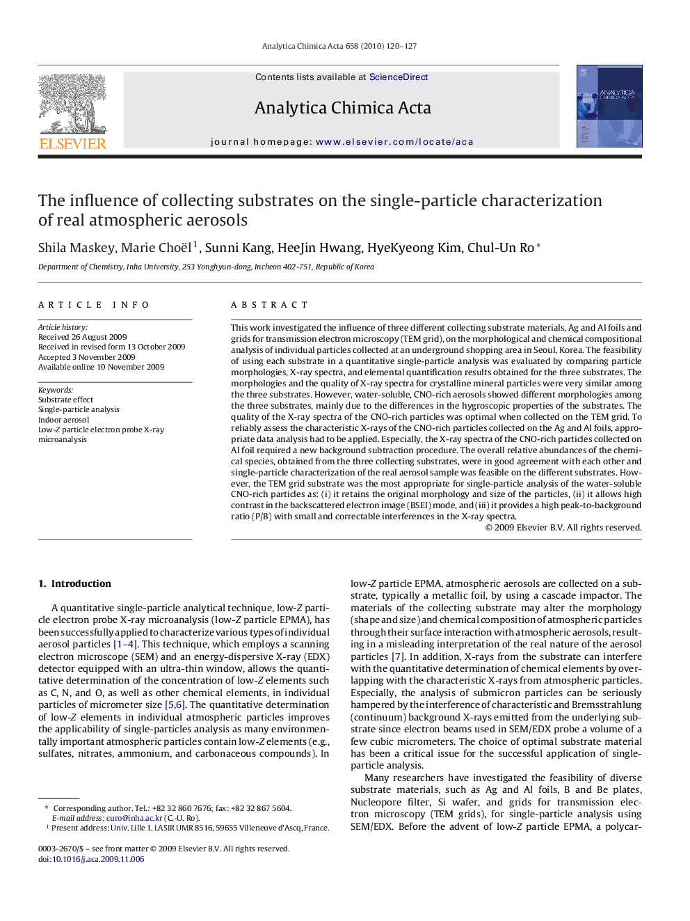 The influence of collecting substrates on the single-particle characterization of real atmospheric aerosols