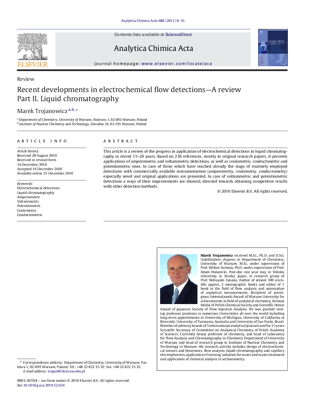 Recent developments in electrochemical flow detections—A review: Part II. Liquid chromatography