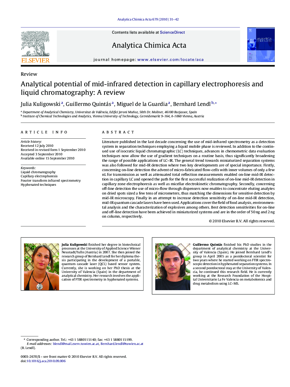 Analytical potential of mid-infrared detection in capillary electrophoresis and liquid chromatography: A review