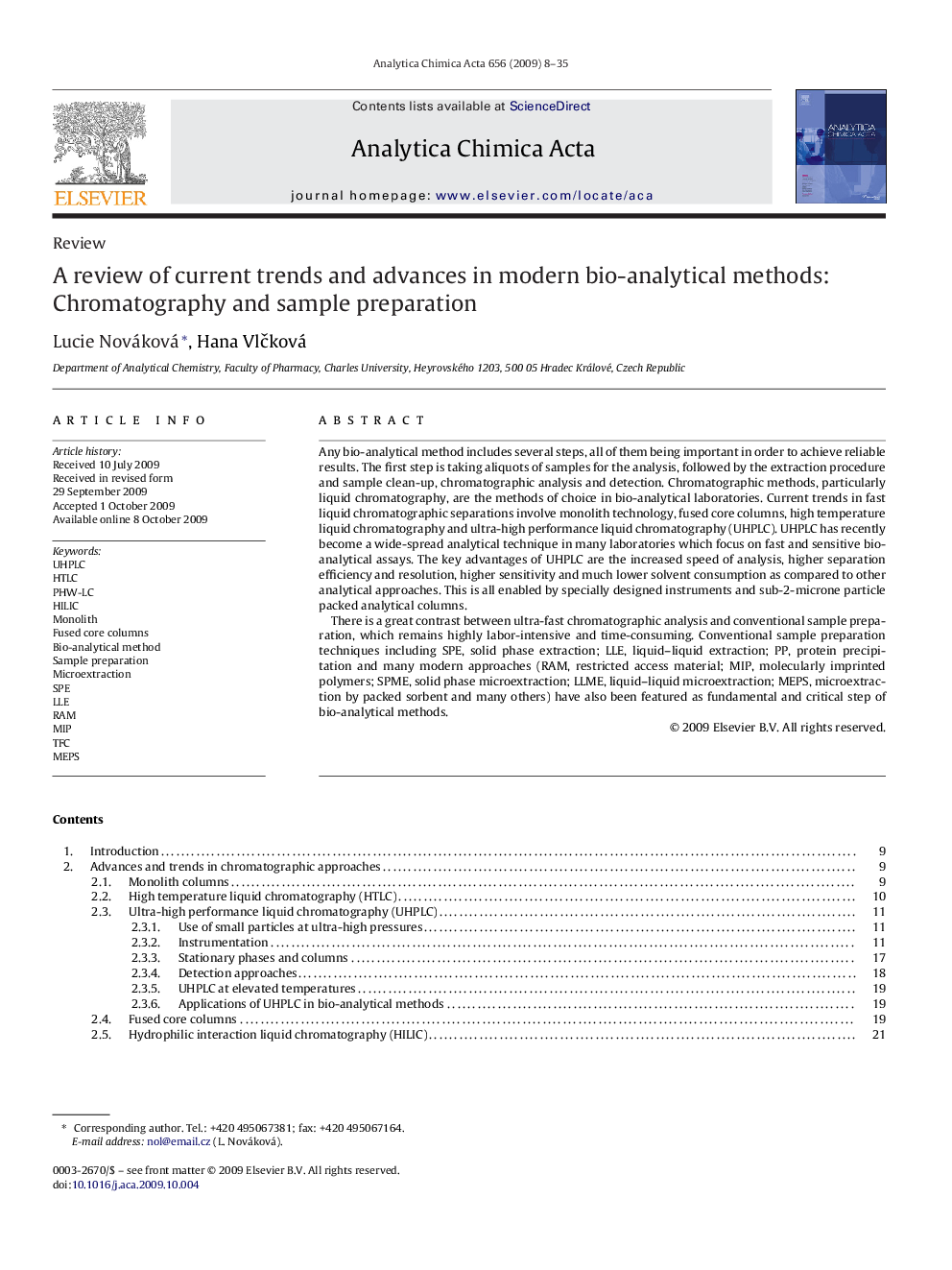 A review of current trends and advances in modern bio-analytical methods: Chromatography and sample preparation