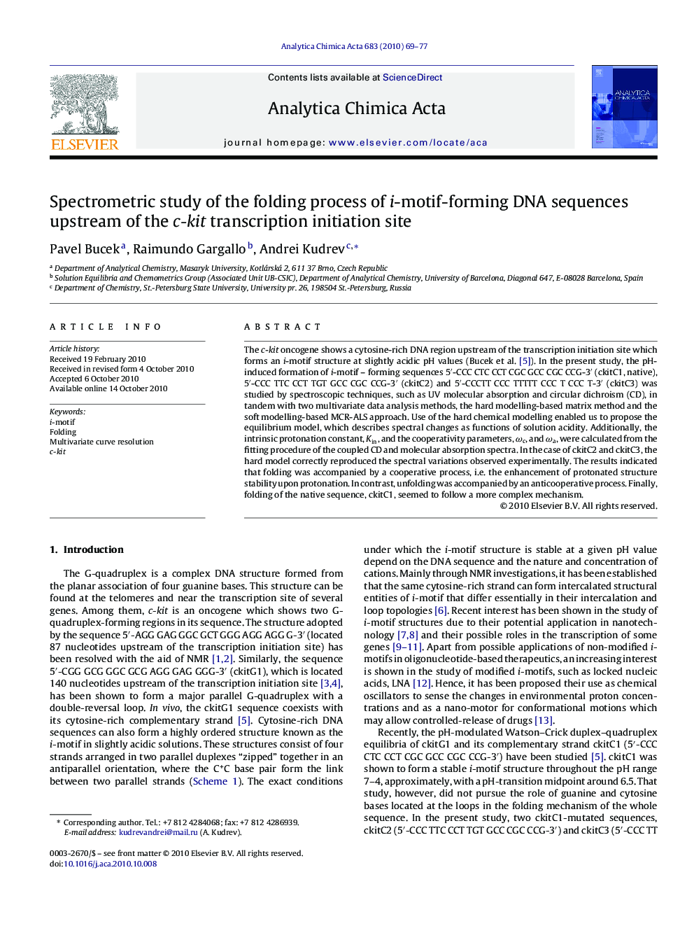 Spectrometric study of the folding process of i-motif-forming DNA sequences upstream of the c-kit transcription initiation site