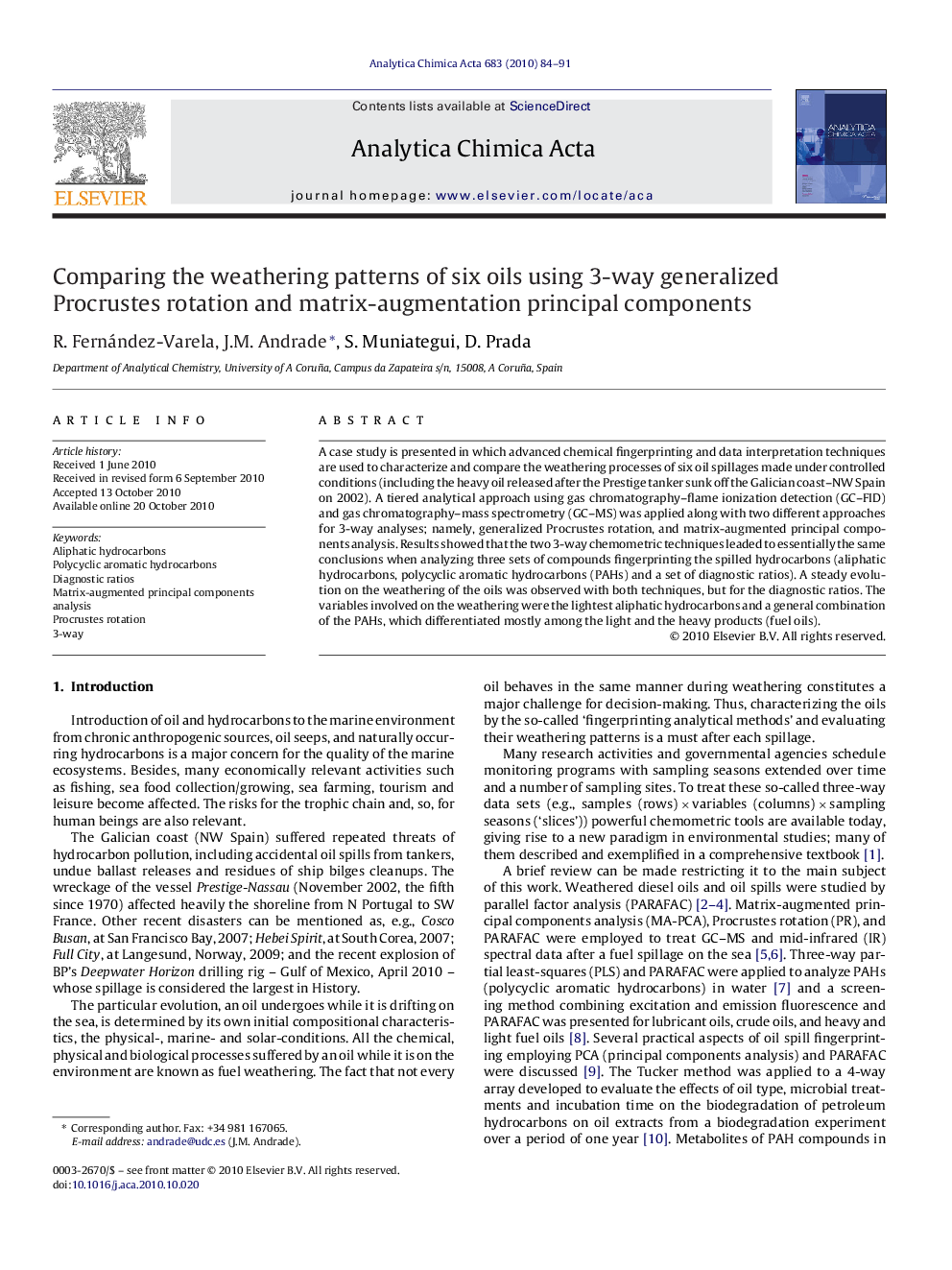 Comparing the weathering patterns of six oils using 3-way generalized Procrustes rotation and matrix-augmentation principal components