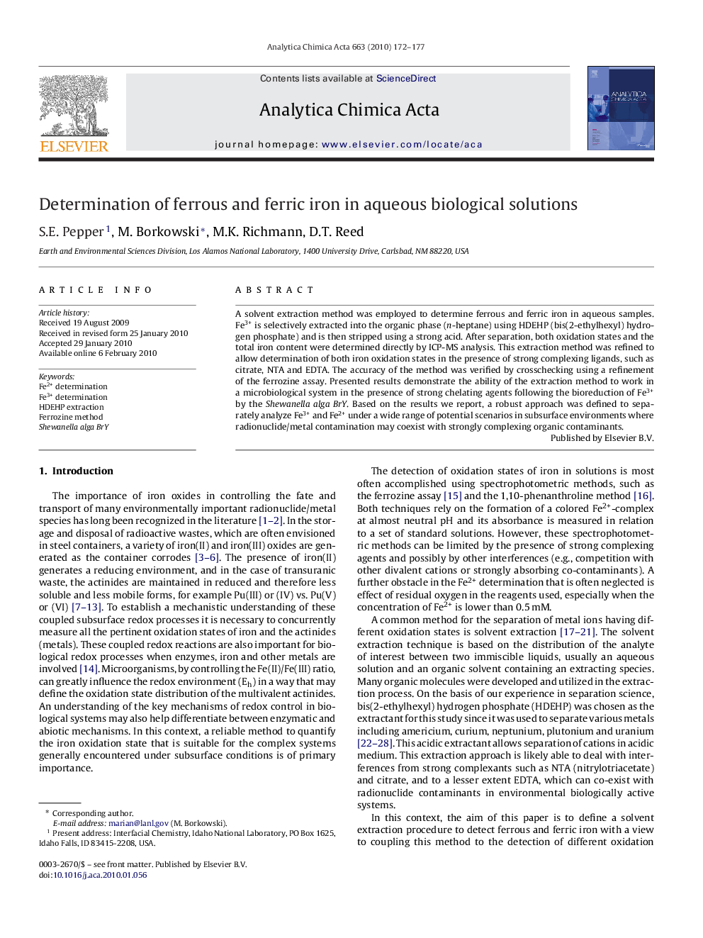 Determination of ferrous and ferric iron in aqueous biological solutions