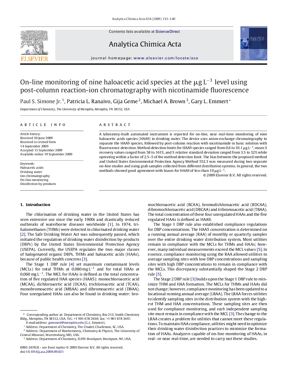 On-line monitoring of nine haloacetic acid species at the μg L−1 level using post-column reaction-ion chromatography with nicotinamide fluorescence