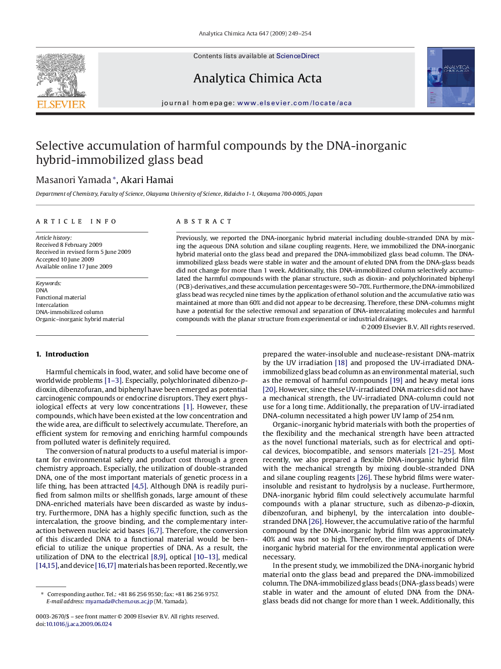 Selective accumulation of harmful compounds by the DNA-inorganic hybrid-immobilized glass bead