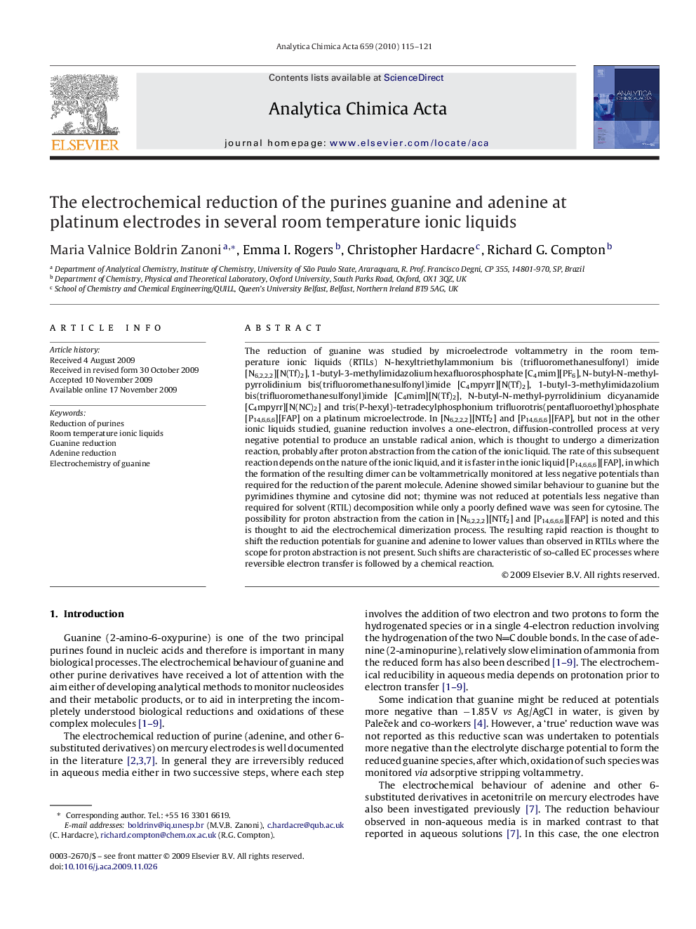 The electrochemical reduction of the purines guanine and adenine at platinum electrodes in several room temperature ionic liquids