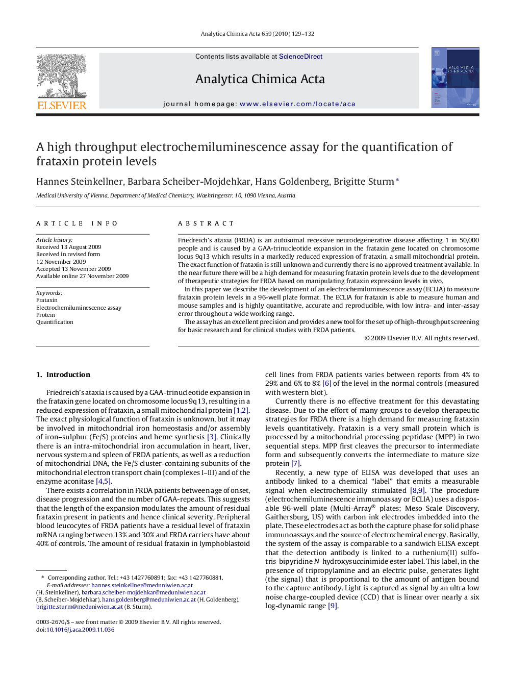 A high throughput electrochemiluminescence assay for the quantification of frataxin protein levels