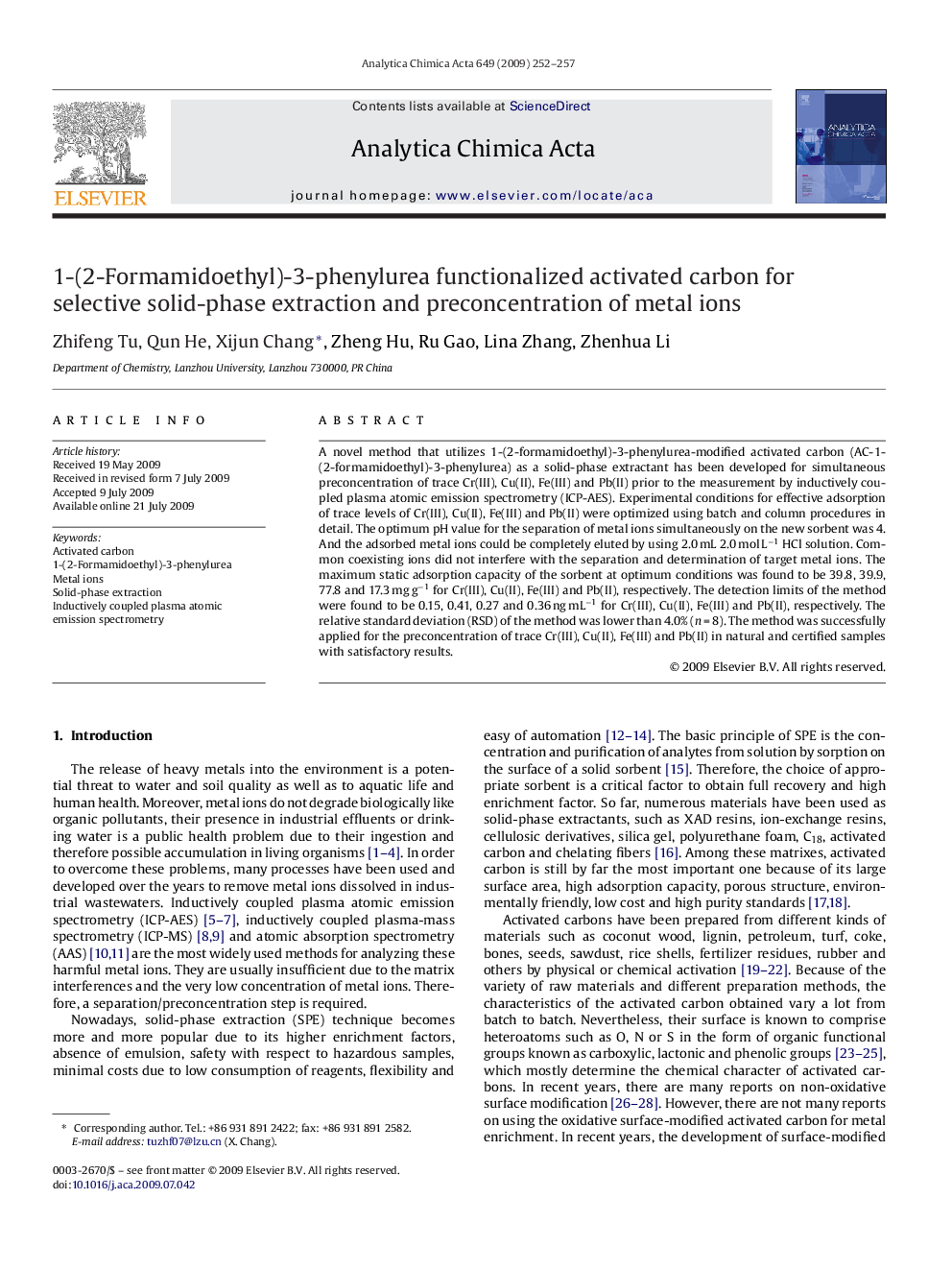 1-(2-Formamidoethyl)-3-phenylurea functionalized activated carbon for selective solid-phase extraction and preconcentration of metal ions