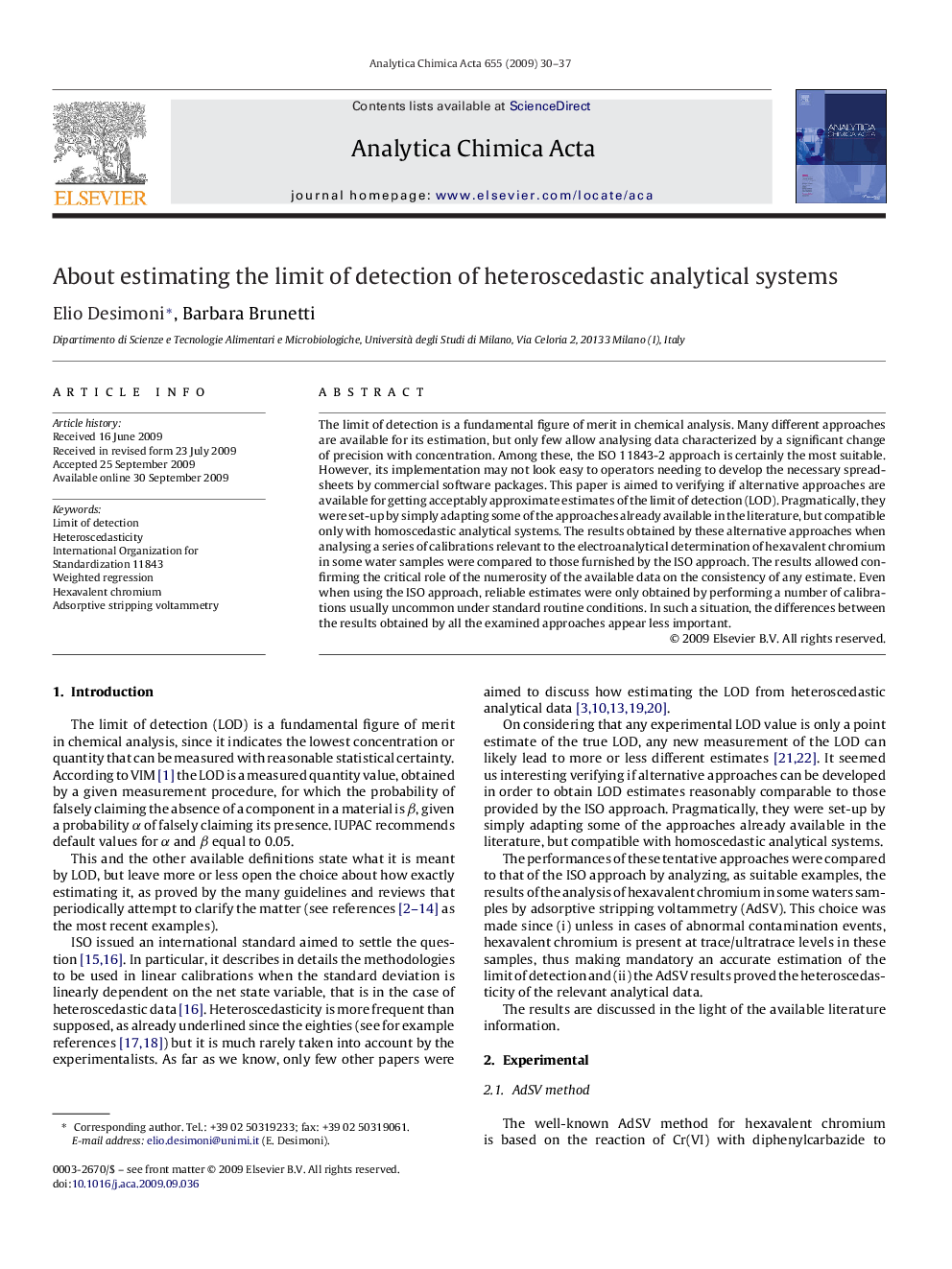 About estimating the limit of detection of heteroscedastic analytical systems