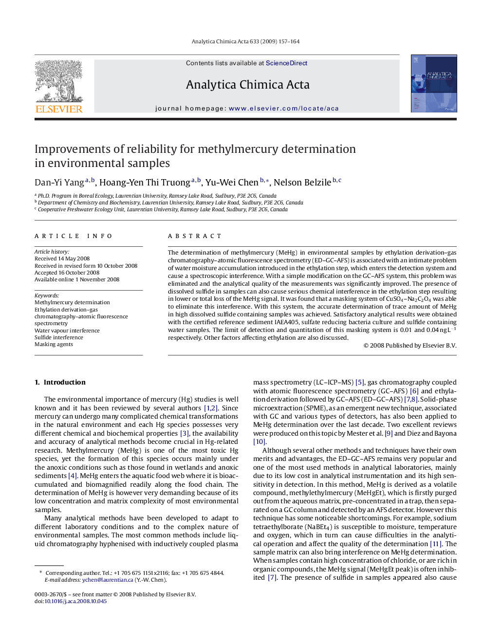 Improvements of reliability for methylmercury determination in environmental samples