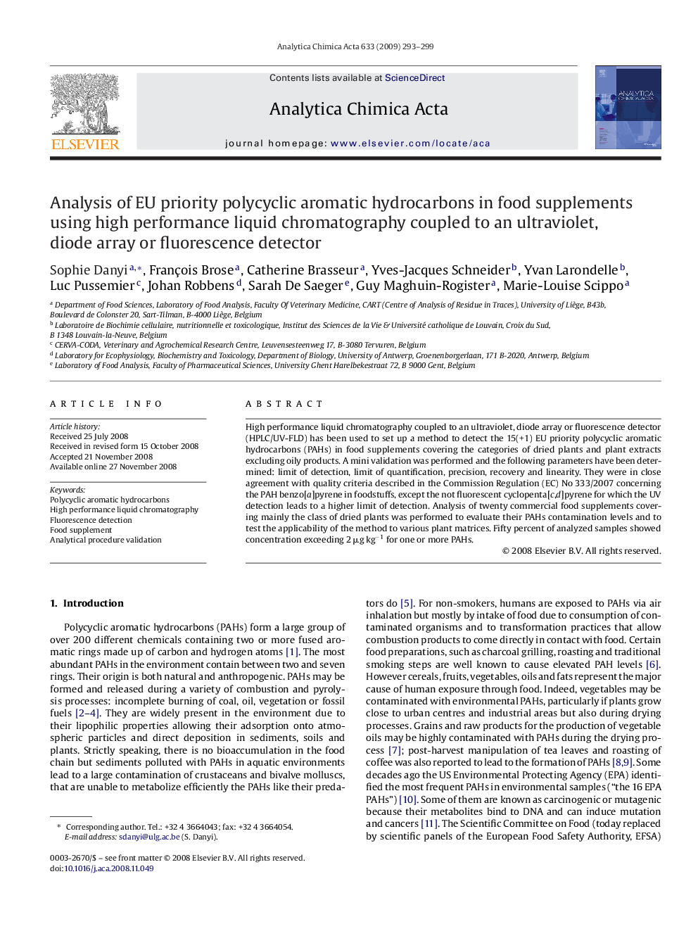 Analysis of EU priority polycyclic aromatic hydrocarbons in food supplements using high performance liquid chromatography coupled to an ultraviolet, diode array or fluorescence detector