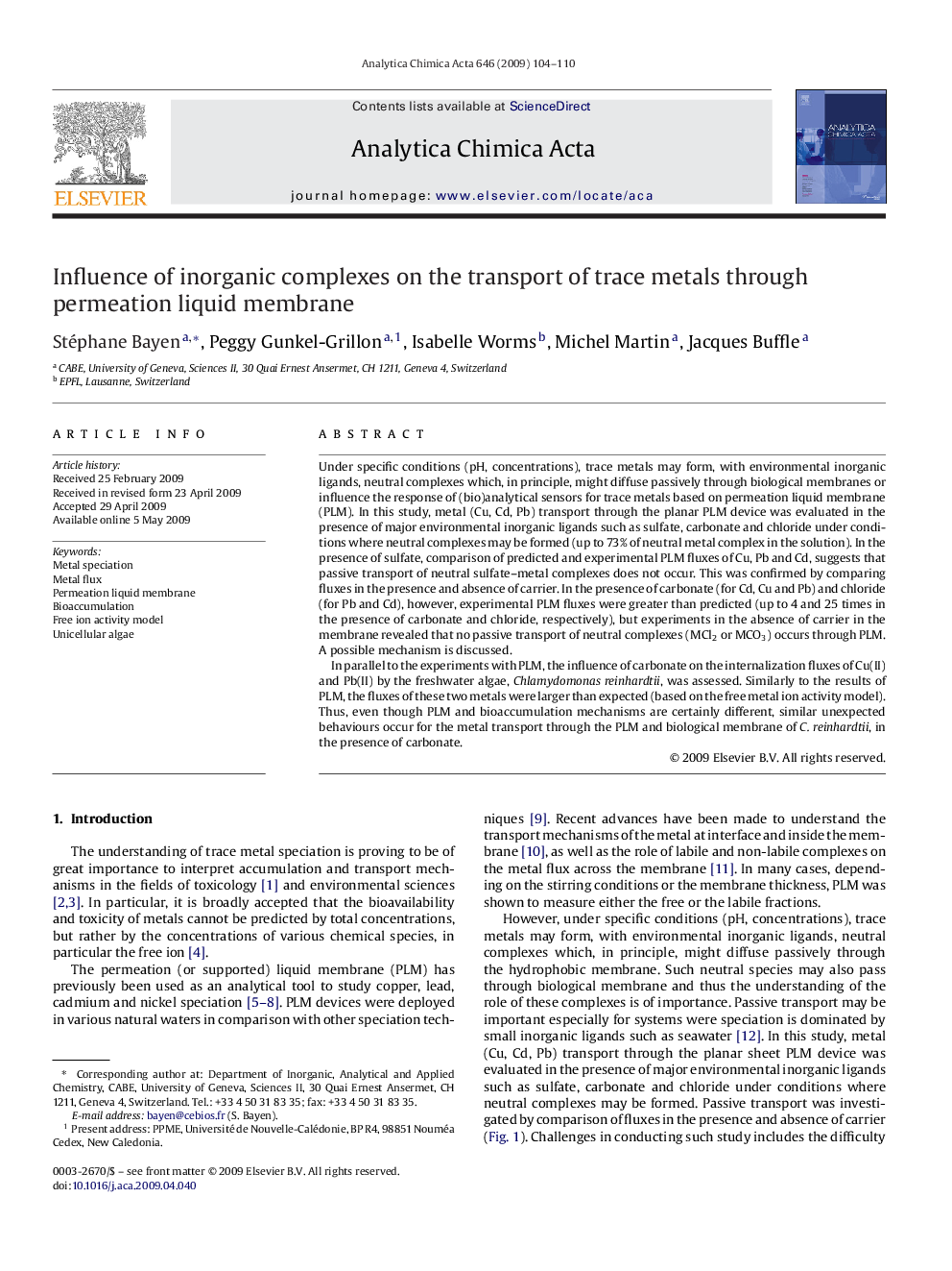 Influence of inorganic complexes on the transport of trace metals through permeation liquid membrane