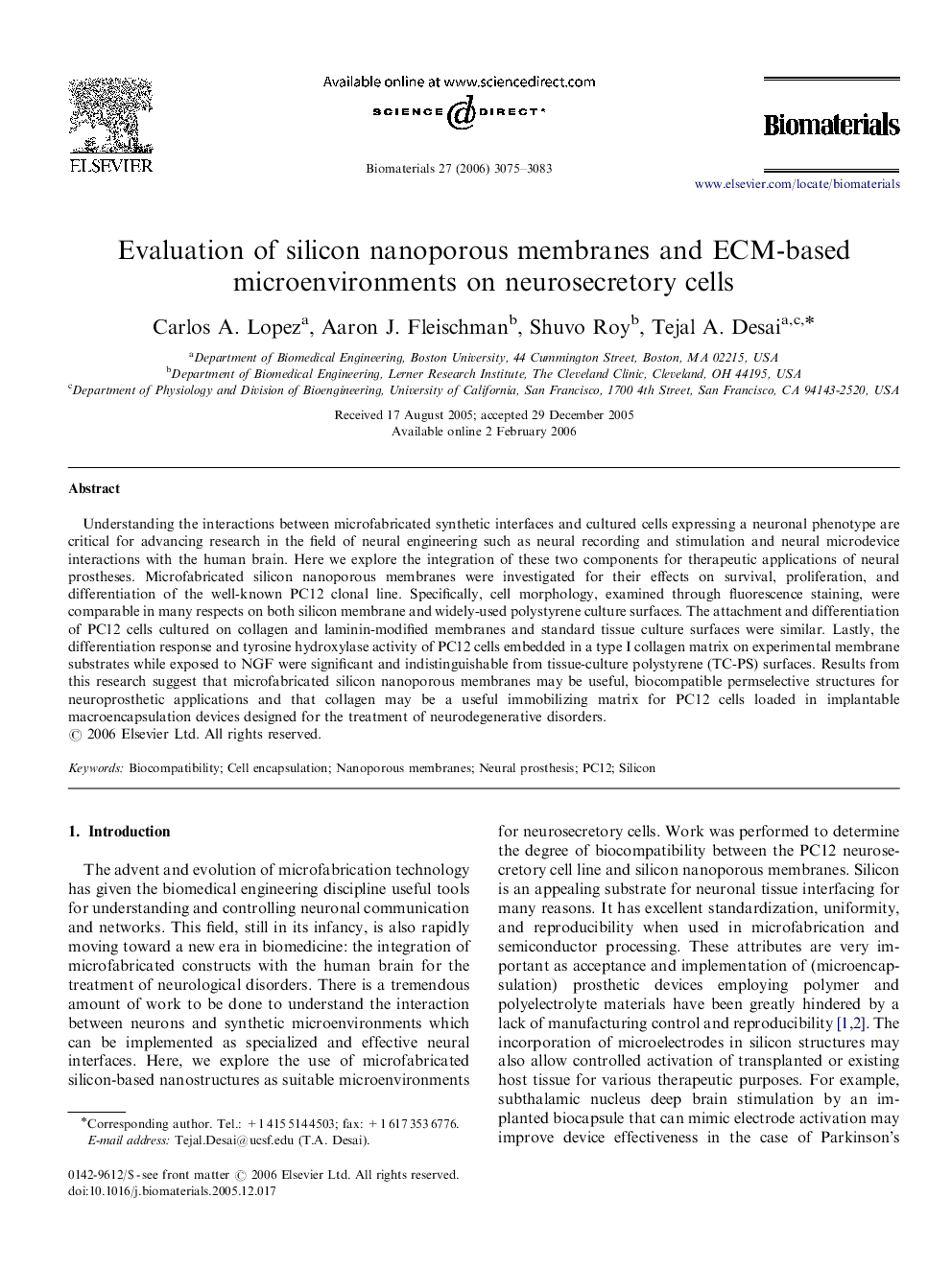 Evaluation of silicon nanoporous membranes and ECM-based microenvironments on neurosecretory cells