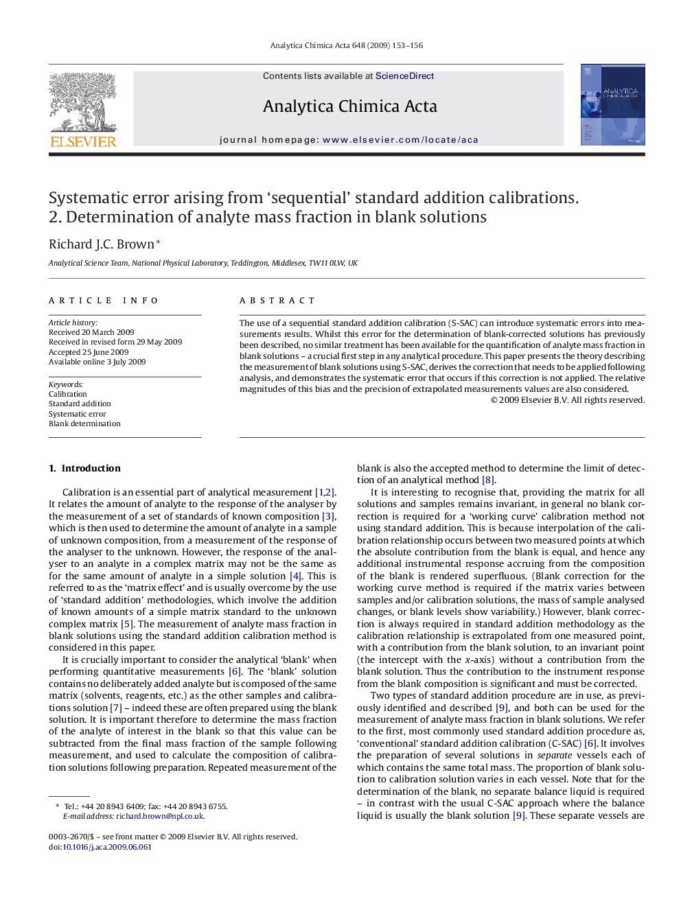 Systematic error arising from ‘sequential’ standard addition calibrations. 2. Determination of analyte mass fraction in blank solutions