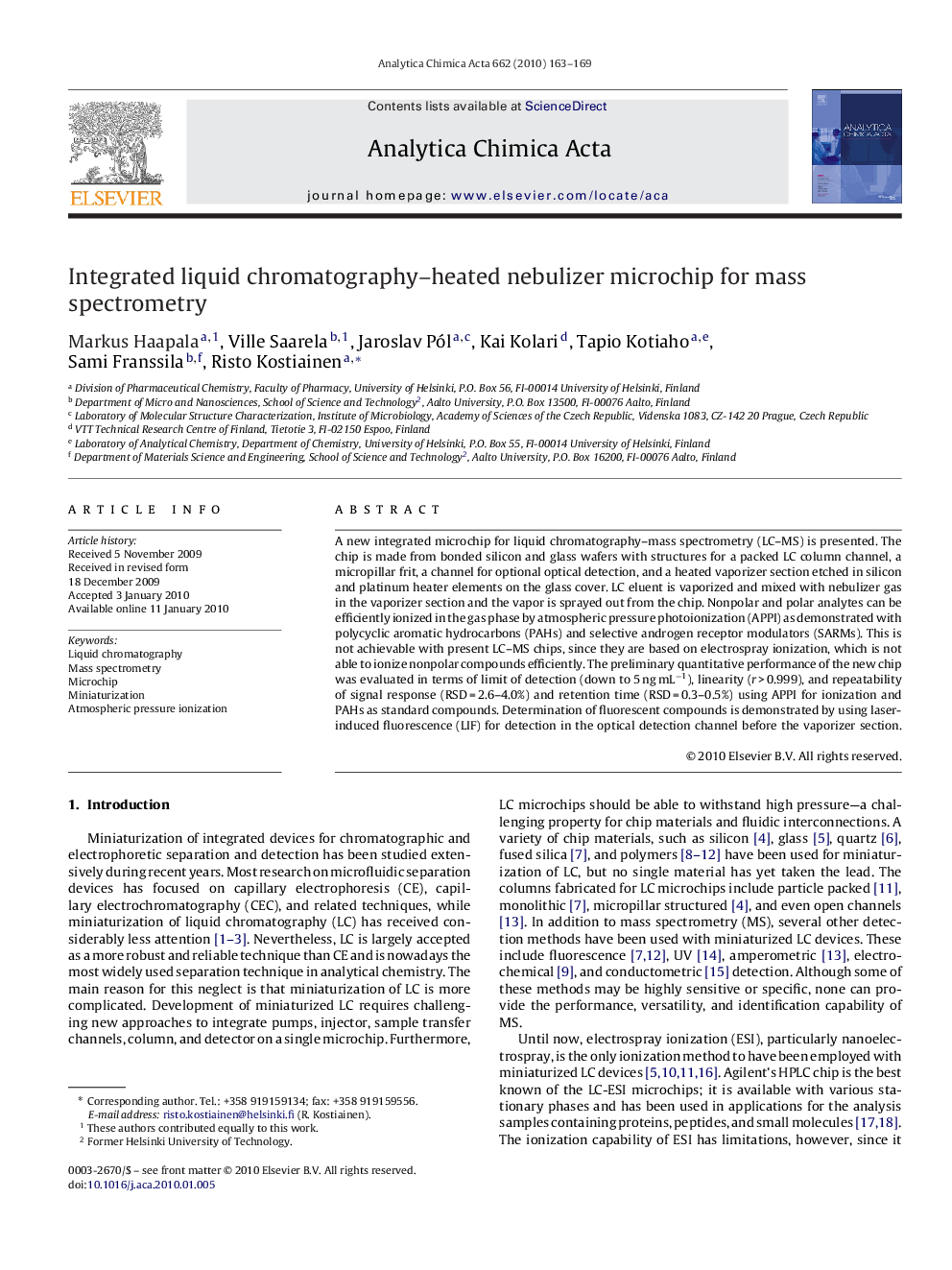 Integrated liquid chromatography–heated nebulizer microchip for mass spectrometry