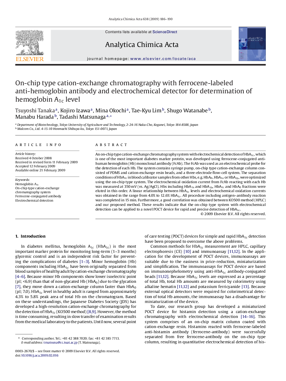 On-chip type cation-exchange chromatography with ferrocene-labeled anti-hemoglobin antibody and electrochemical detector for determination of hemoglobin A1c level