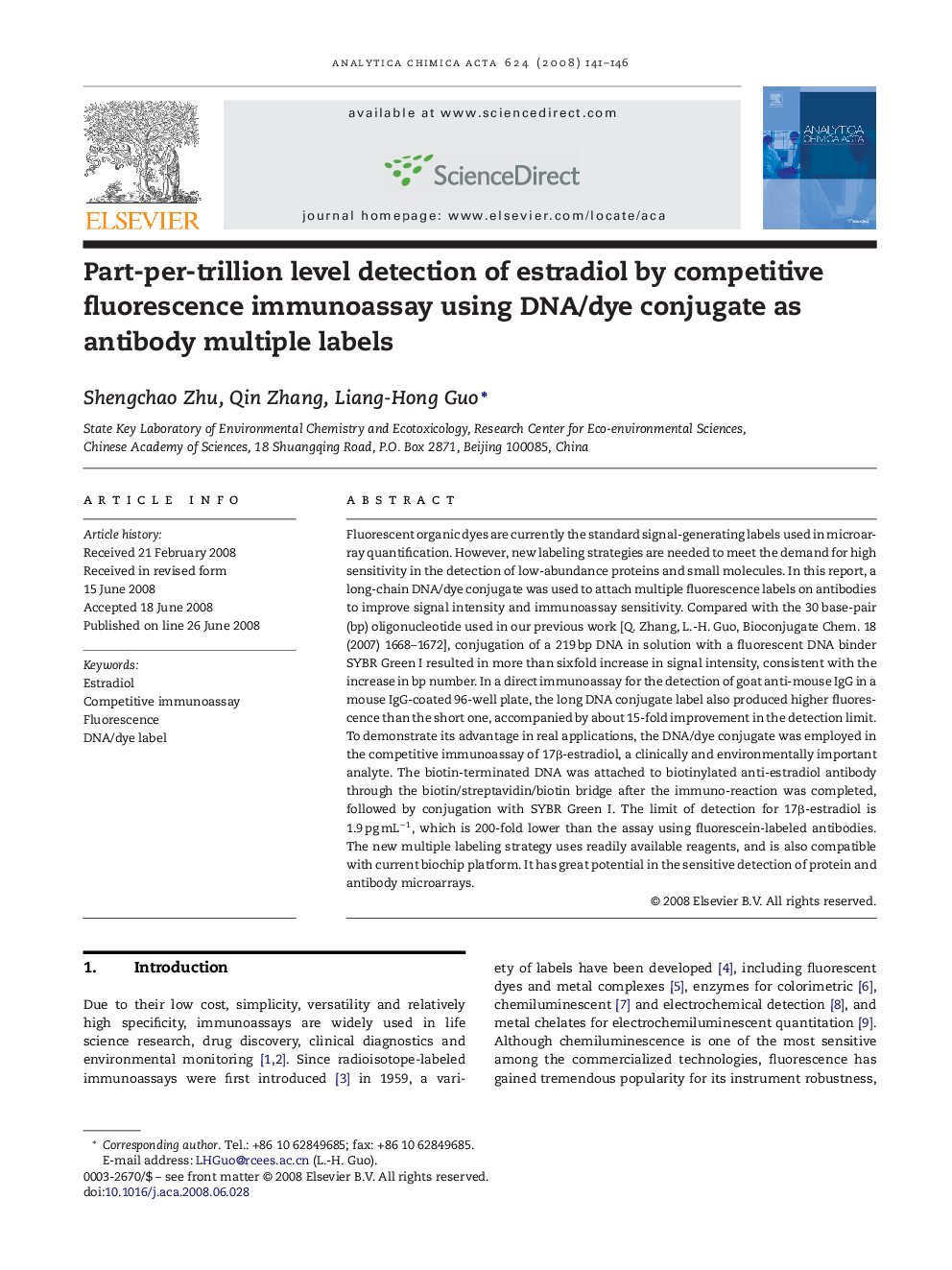 Part-per-trillion level detection of estradiol by competitive fluorescence immunoassay using DNA/dye conjugate as antibody multiple labels