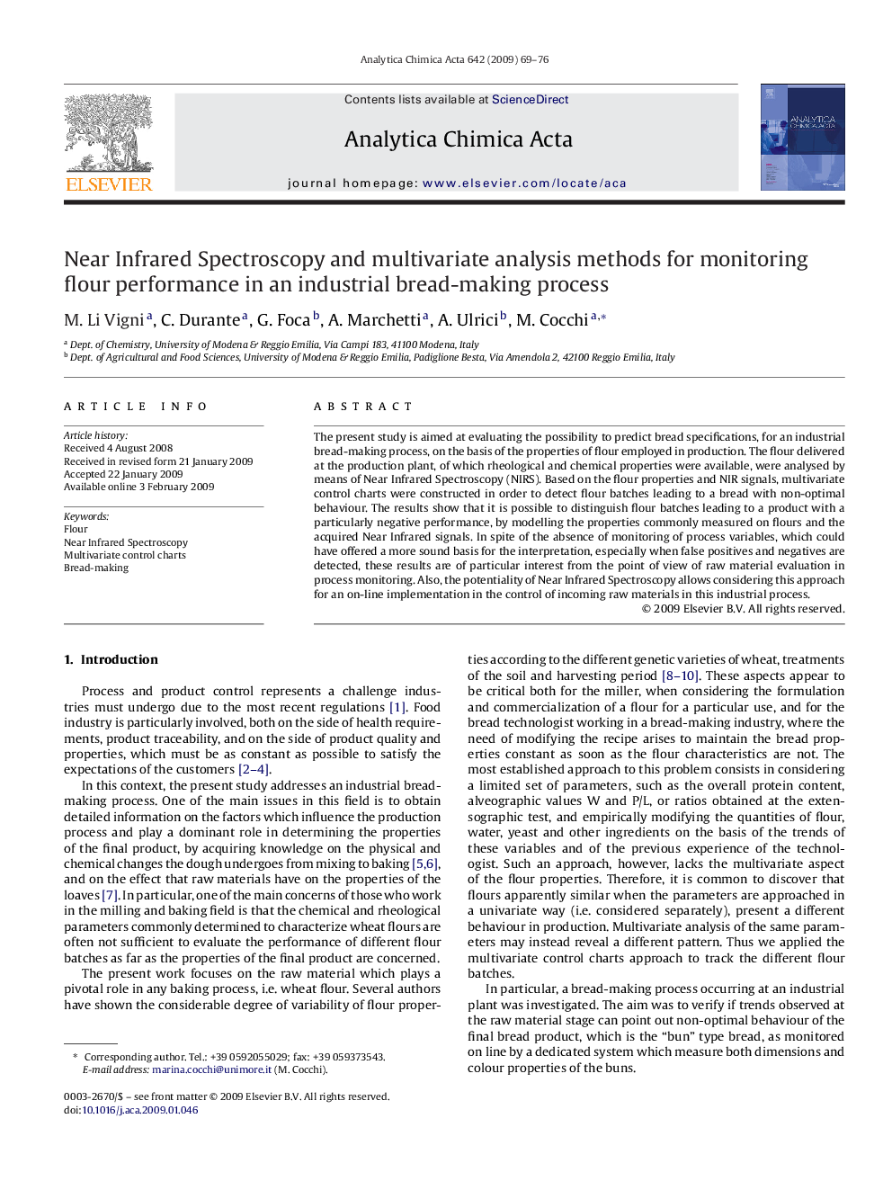 Near Infrared Spectroscopy and multivariate analysis methods for monitoring flour performance in an industrial bread-making process