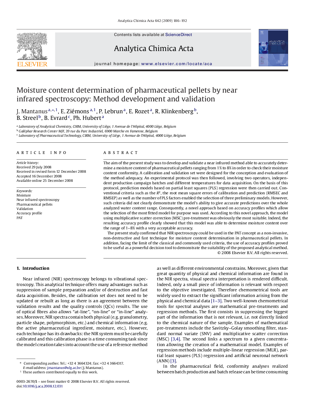 Moisture content determination of pharmaceutical pellets by near infrared spectroscopy: Method development and validation