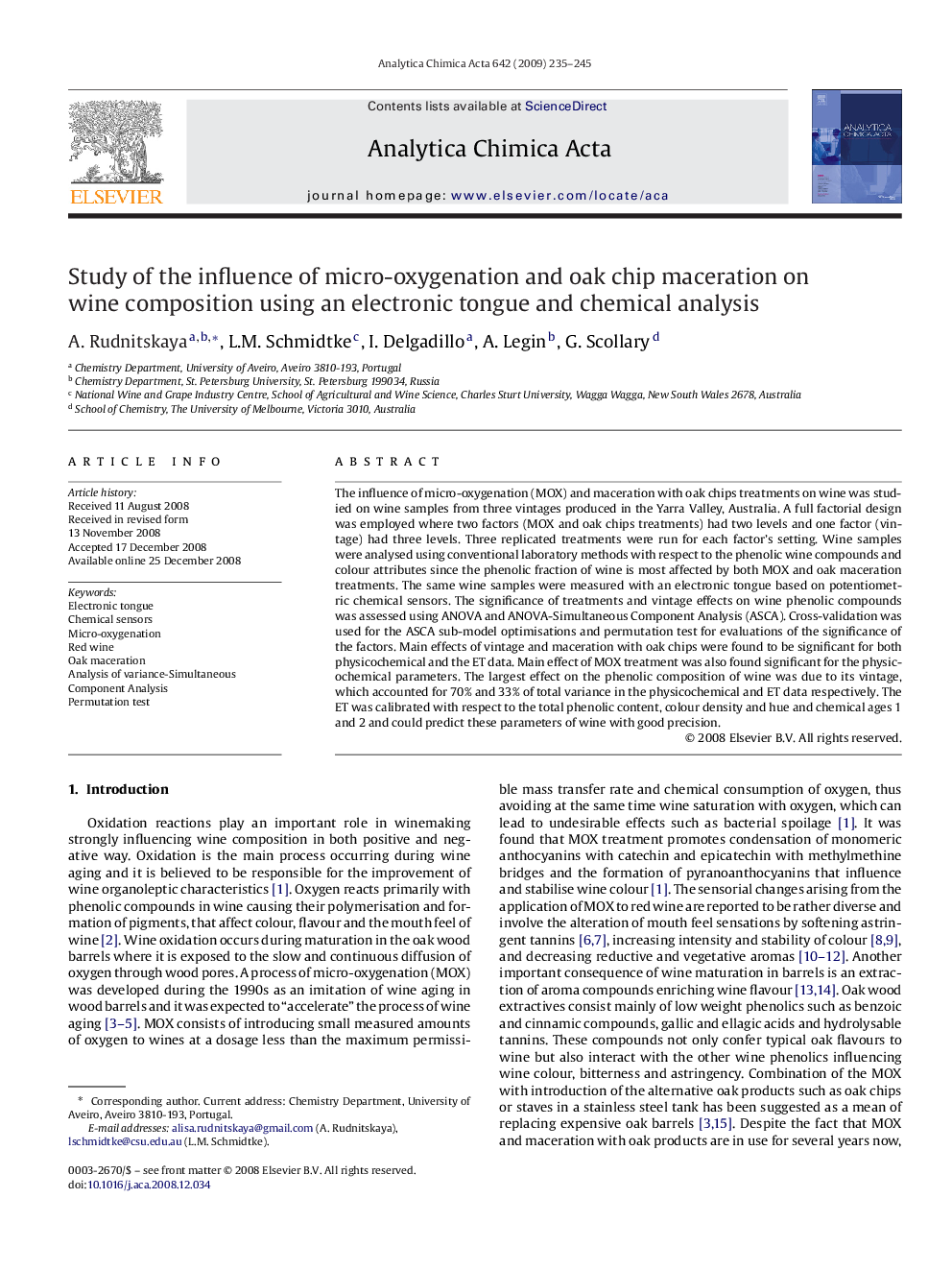 Study of the influence of micro-oxygenation and oak chip maceration on wine composition using an electronic tongue and chemical analysis