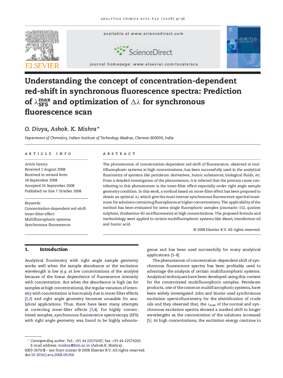 Understanding the concept of concentration-dependent red-shift in synchronous fluorescence spectra: Prediction of λSFSmax and optimization of Δλ for synchronous fluorescence scan