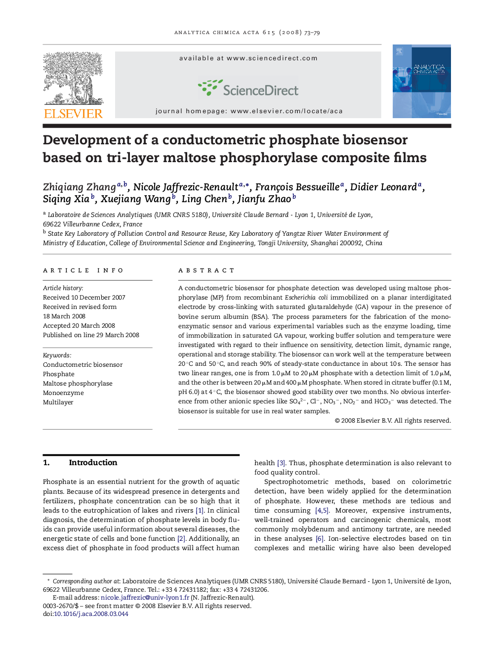 Development of a conductometric phosphate biosensor based on tri-layer maltose phosphorylase composite films