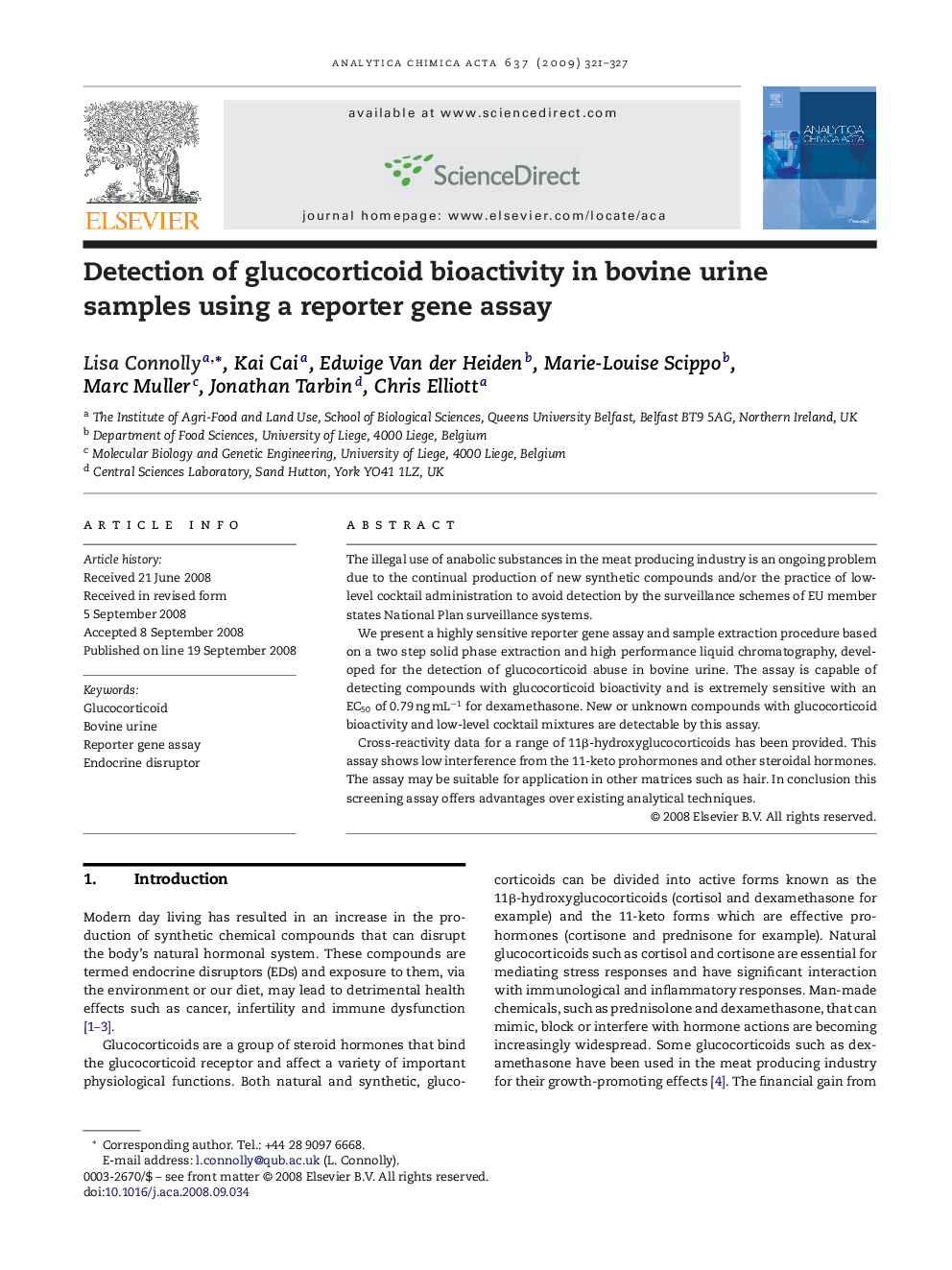 Detection of glucocorticoid bioactivity in bovine urine samples using a reporter gene assay