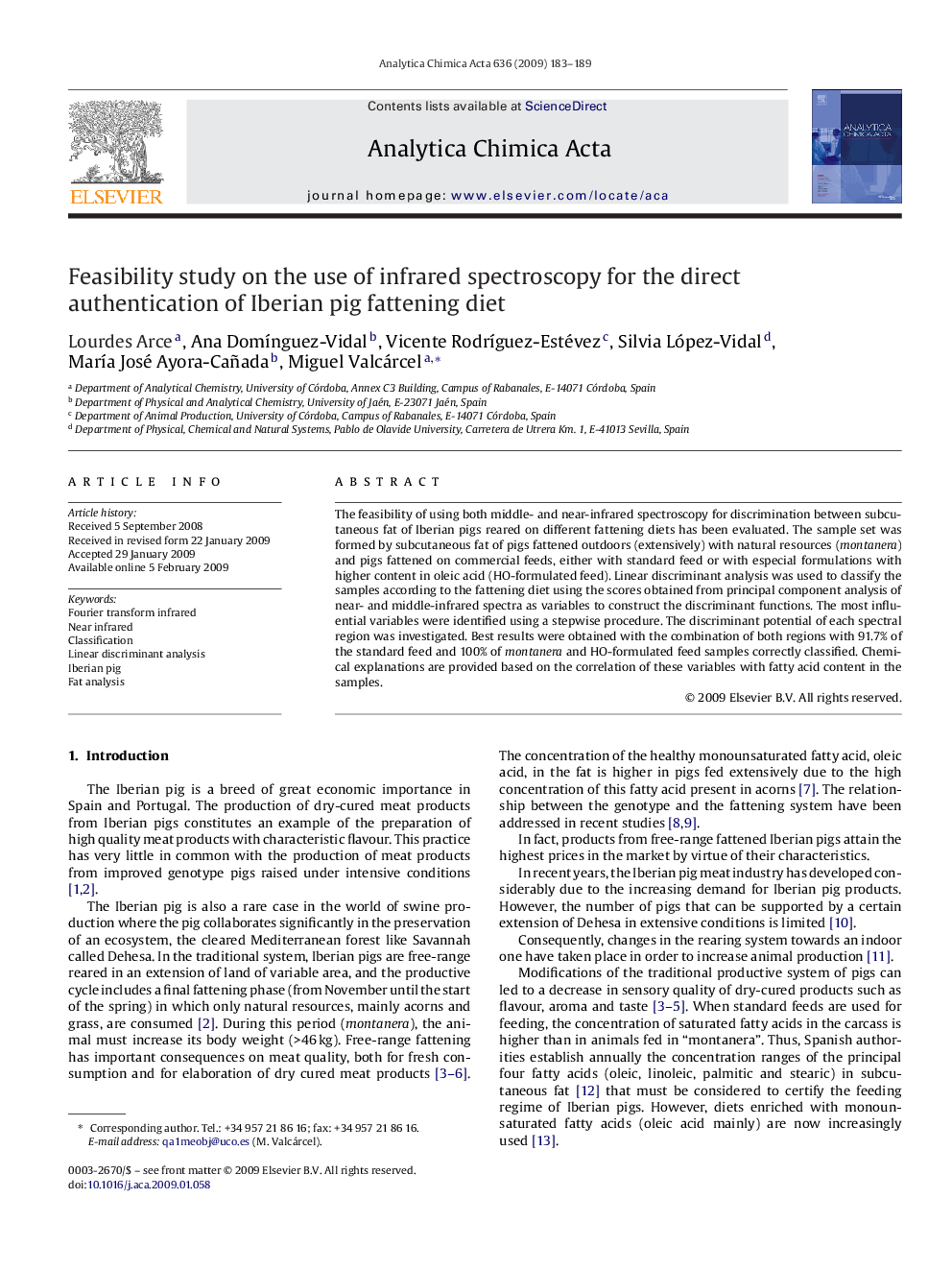 Feasibility study on the use of infrared spectroscopy for the direct authentication of Iberian pig fattening diet