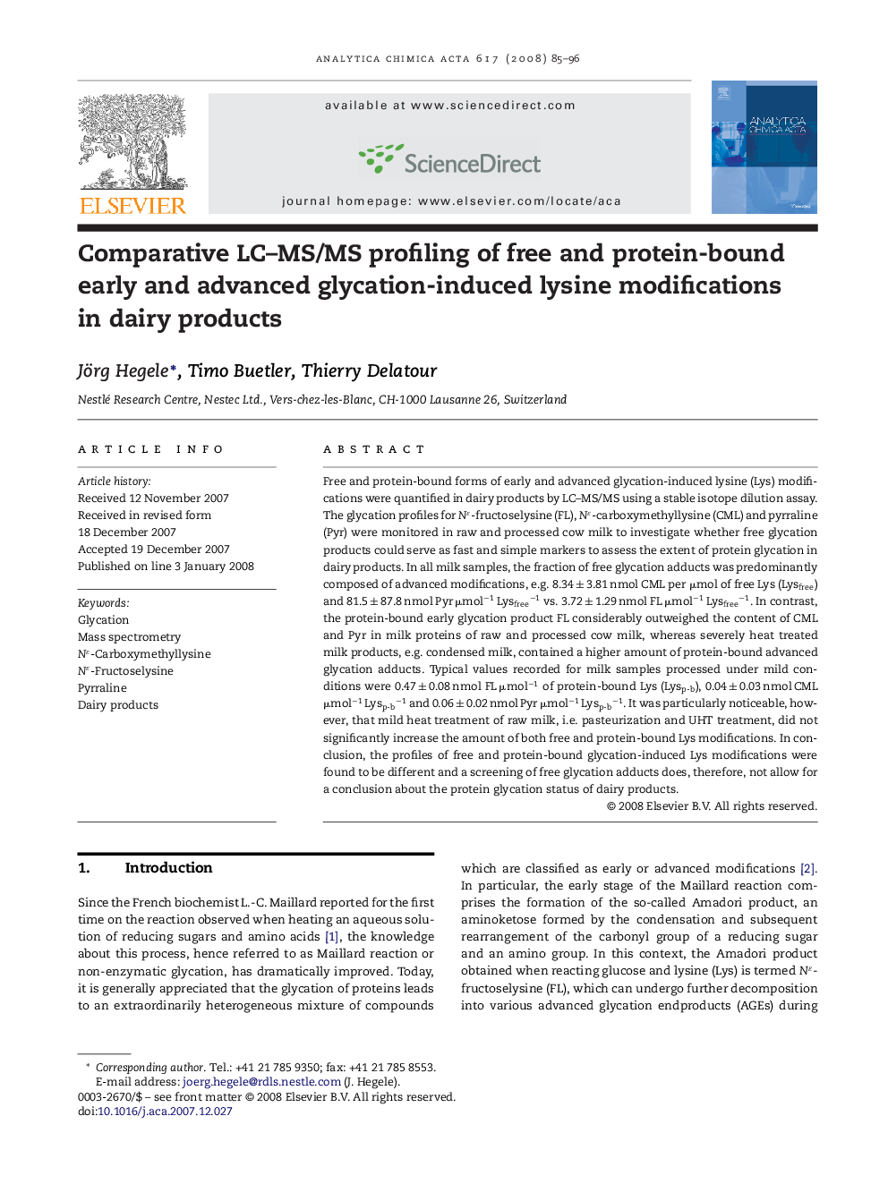 Comparative LC–MS/MS profiling of free and protein-bound early and advanced glycation-induced lysine modifications in dairy products