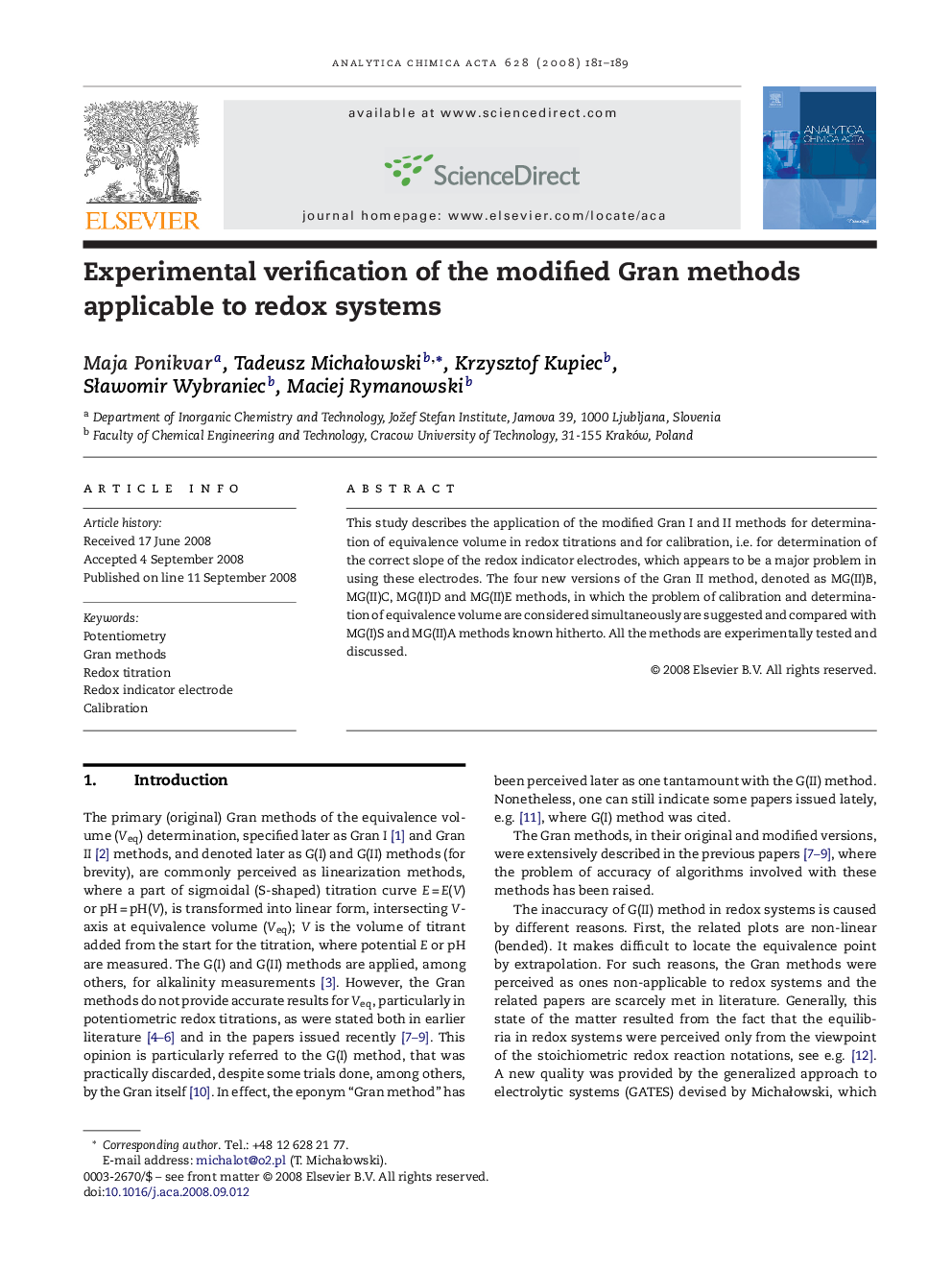 Experimental verification of the modified Gran methods applicable to redox systems