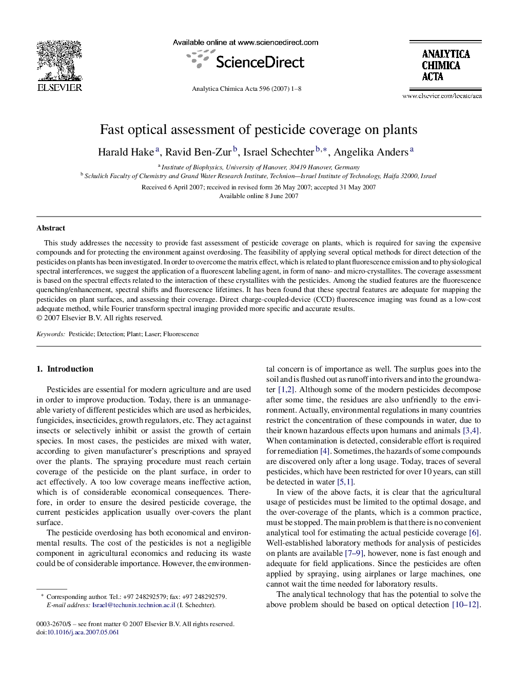 Fast optical assessment of pesticide coverage on plants