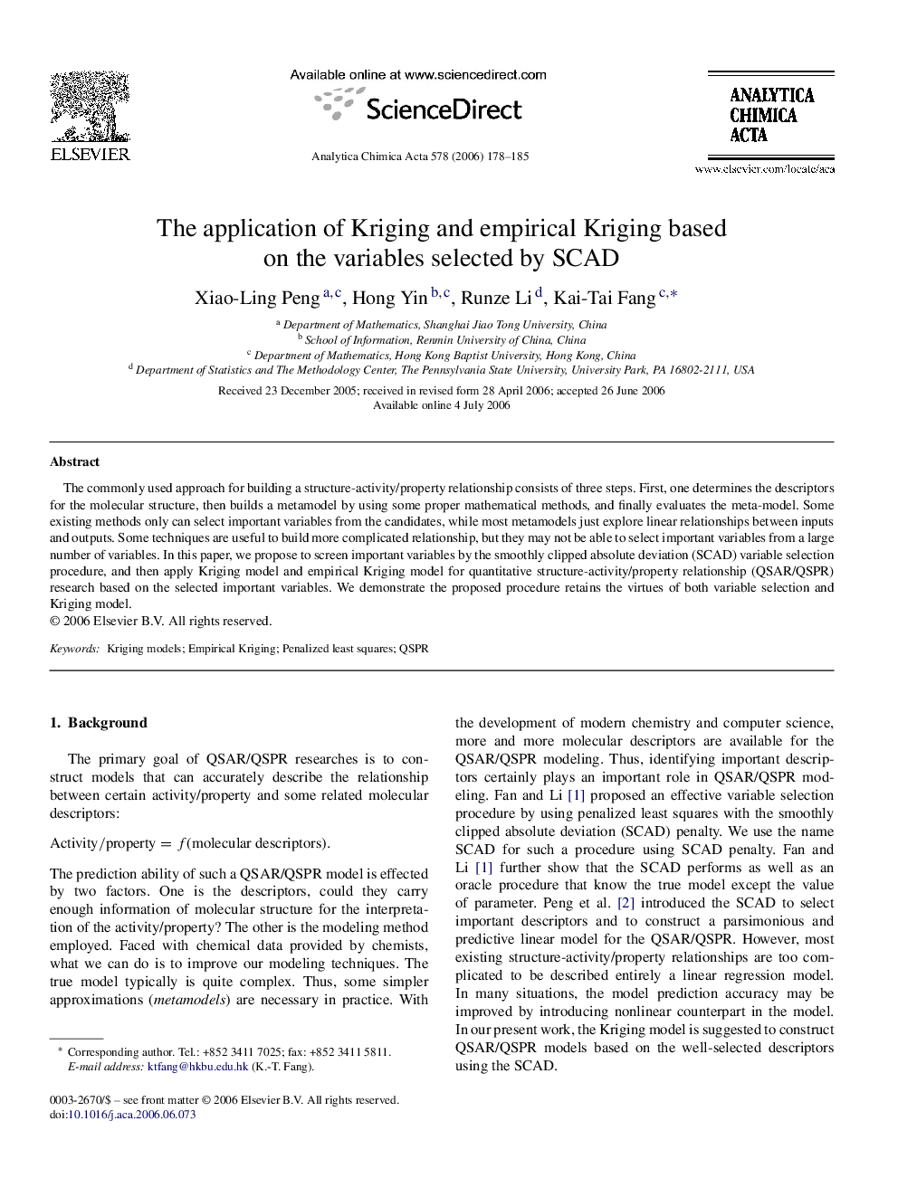 The application of Kriging and empirical Kriging based on the variables selected by SCAD