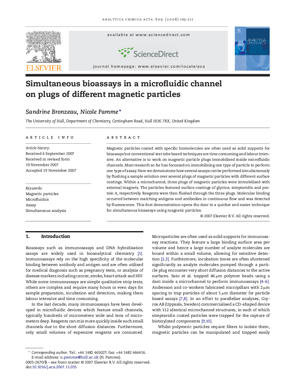 Simultaneous bioassays in a microfluidic channel on plugs of different magnetic particles